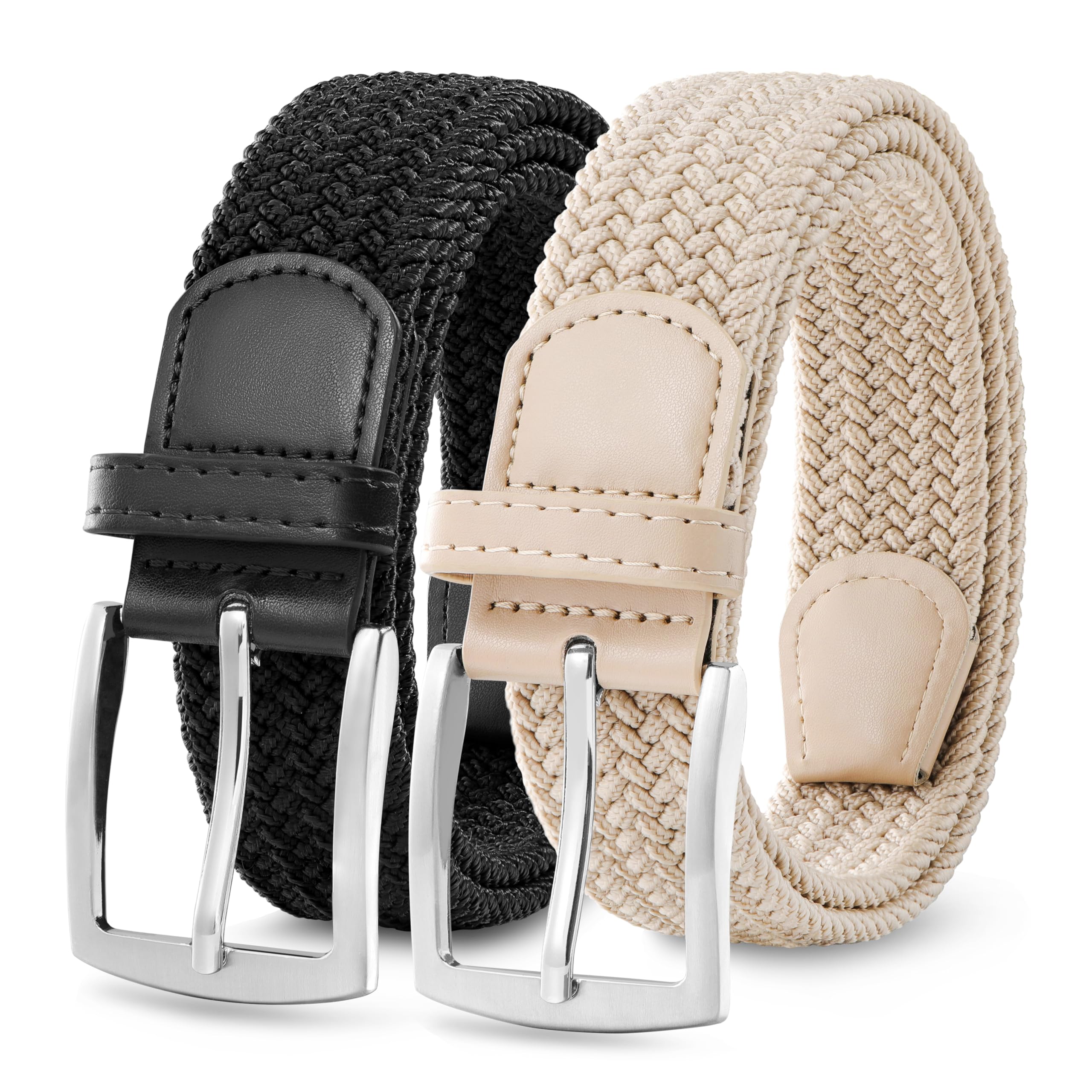 Stretch Belt 2Pack,Braided Canvas Woven Elastic Stretch Belts for Men/Women/Junior,Golf Outdoor Activities