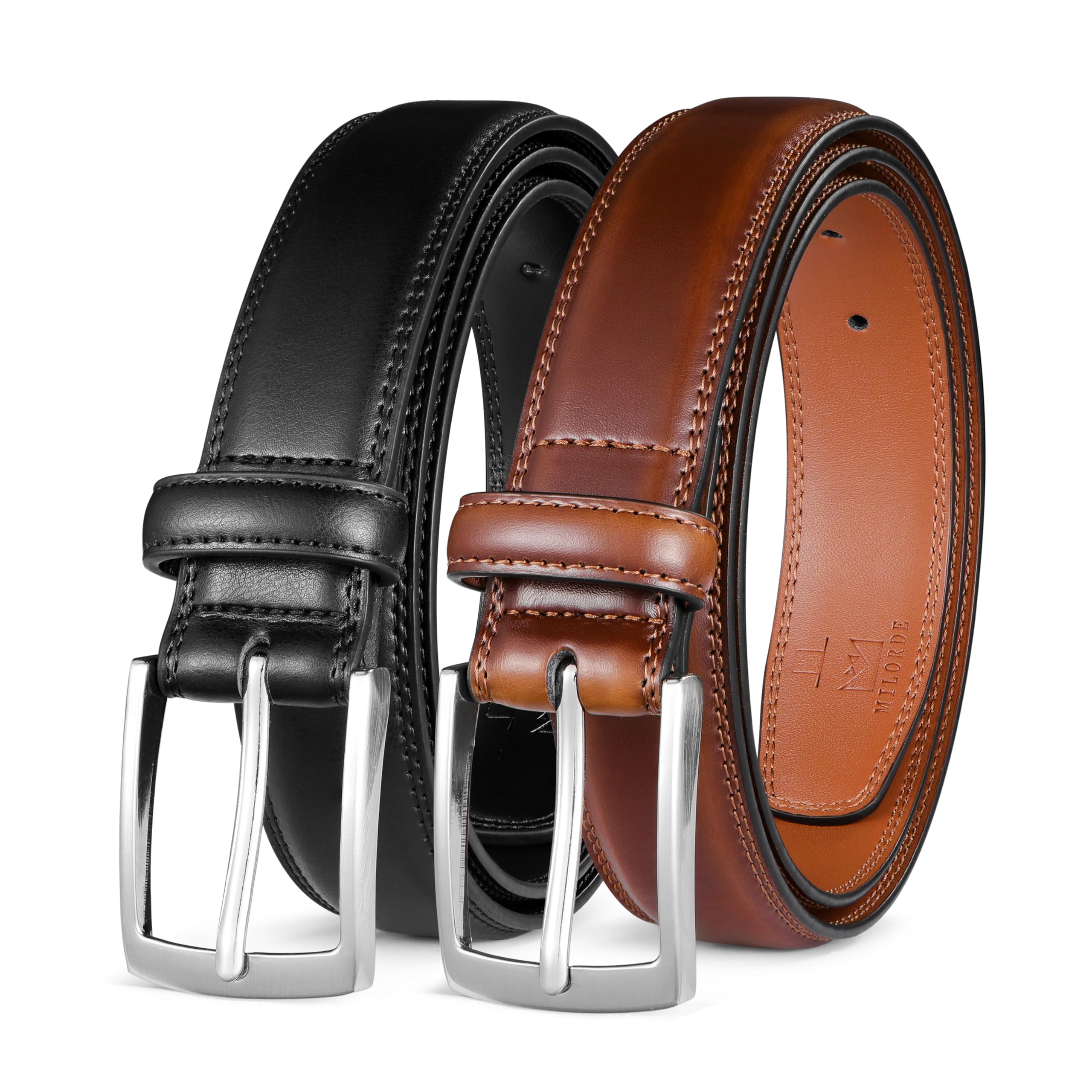 Men's Leather Dress Belt 2Pack, Handmade, Genuine Leather, Fashion & Classic Designs for Work Business and Casual