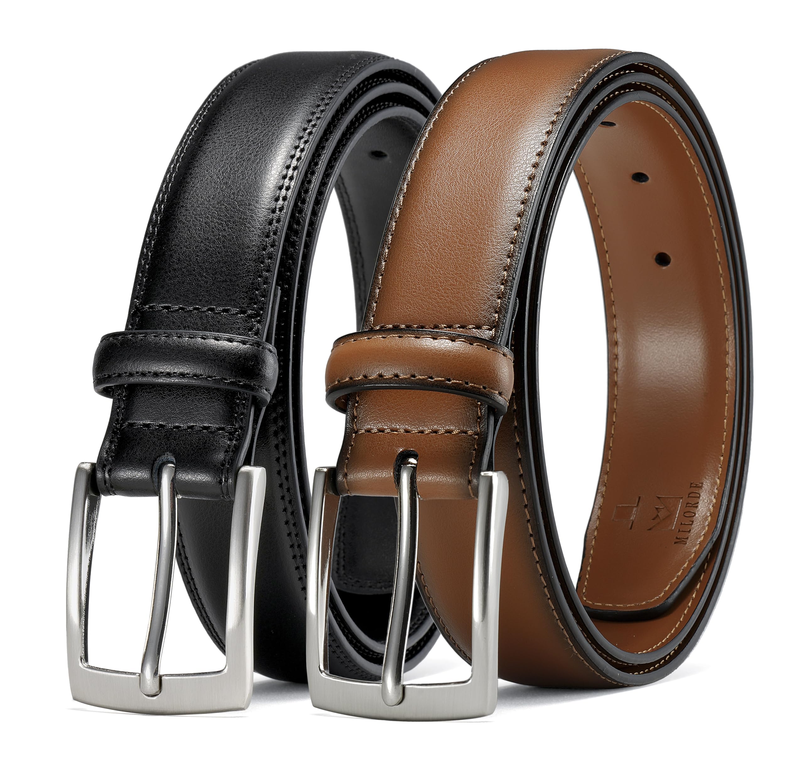 Men's Leather Dress Belt 2Pack, Handmade, Genuine Leather, Fashion & Classic Designs for Work Business and Casual