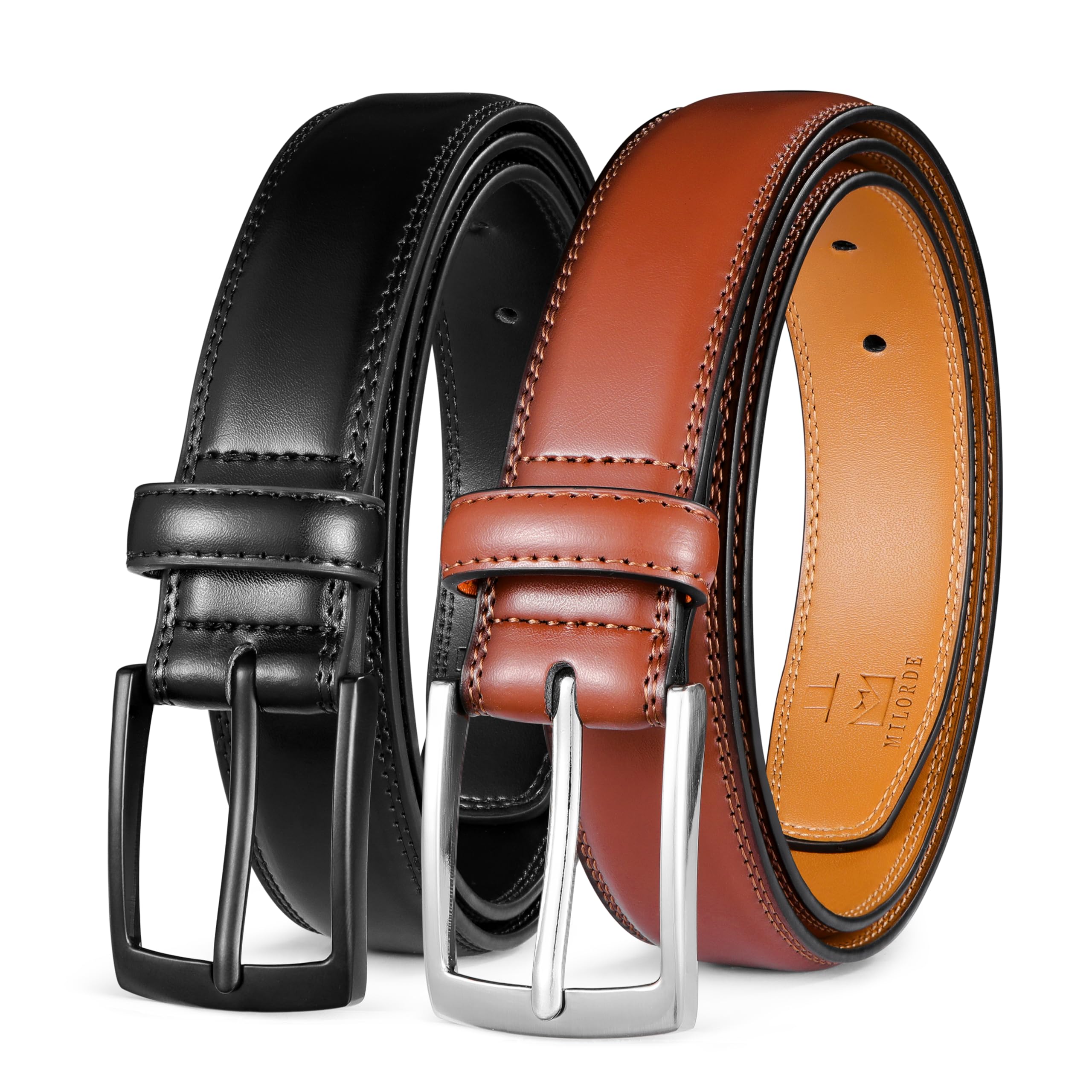 Men's Leather Dress Belt 2Pack, Handmade, Genuine Leather, Fashion & Classic Designs for Work Business and Casual