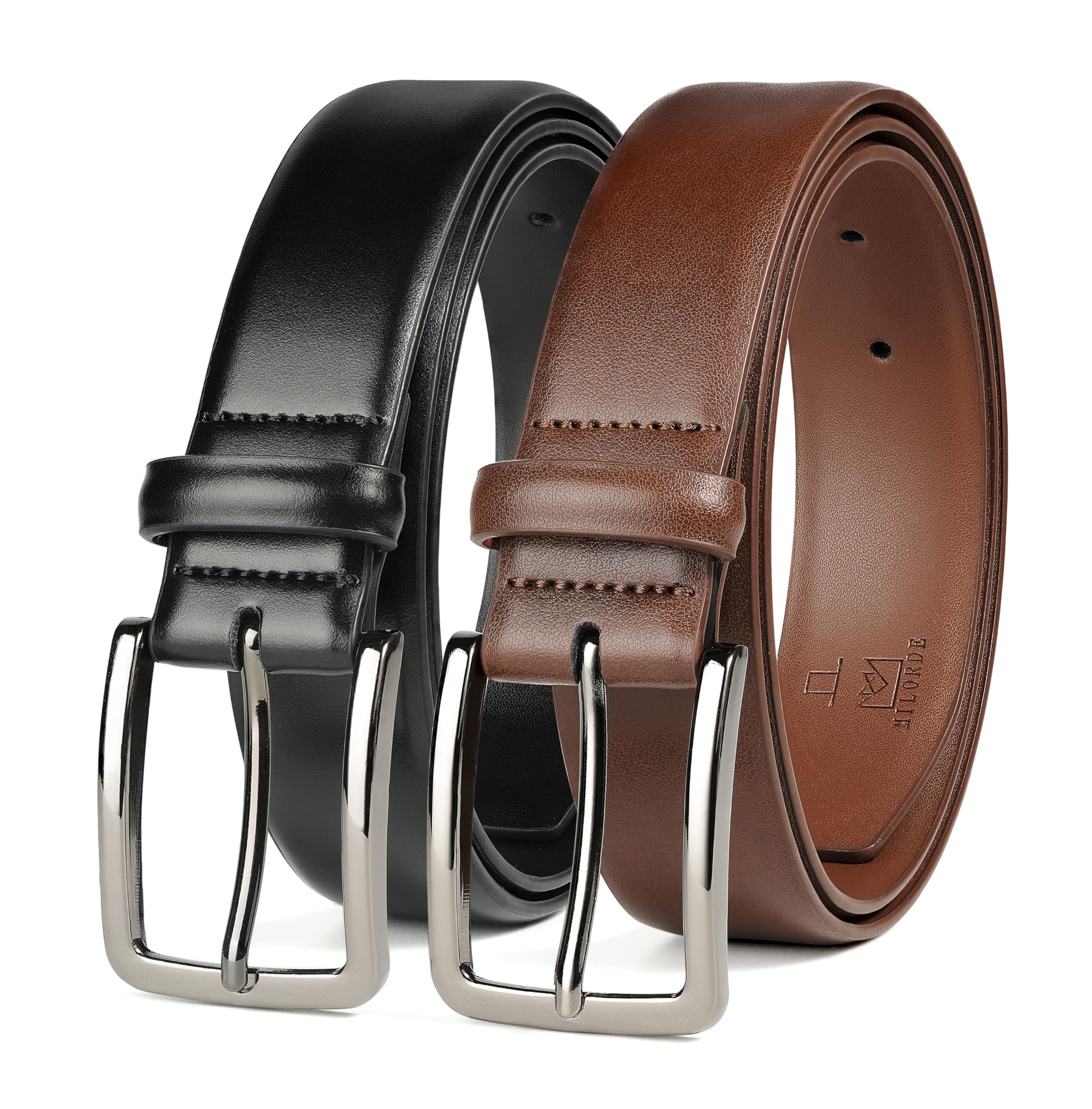 Men's Leather Dress Belt 2Pack, Handmade, Genuine Leather, Fashion & Classic Designs for Work Business and Casual