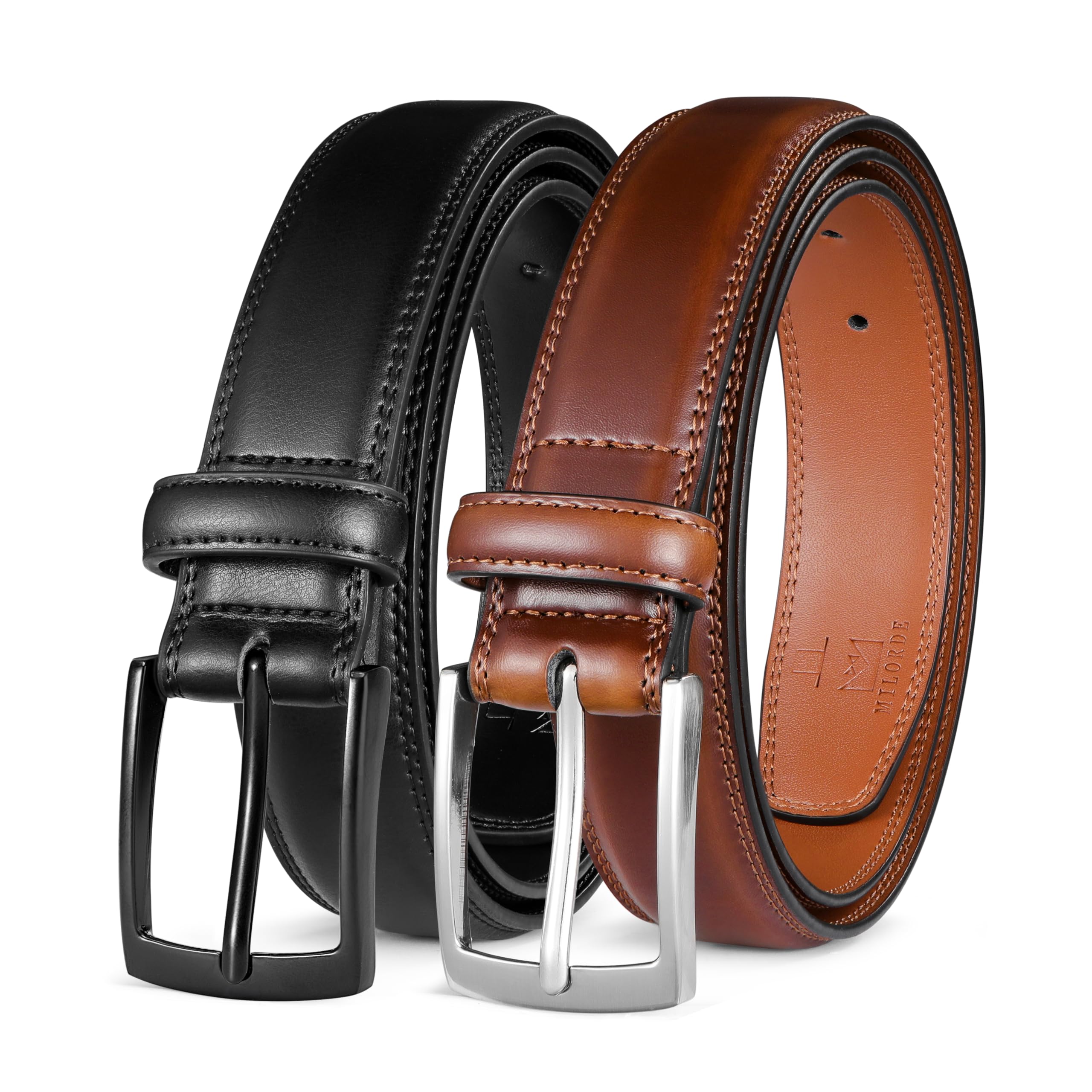 Men's Leather Dress Belt 2Pack, Handmade, Genuine Leather, Fashion & Classic Designs for Work Business and Casual