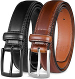 Load image into Gallery viewer, MILORDE Men's Leather Dress Belt 2Pack, Handmade, Genuine Leather, Fashion &amp; Classic Designs for Work Business and Casual

