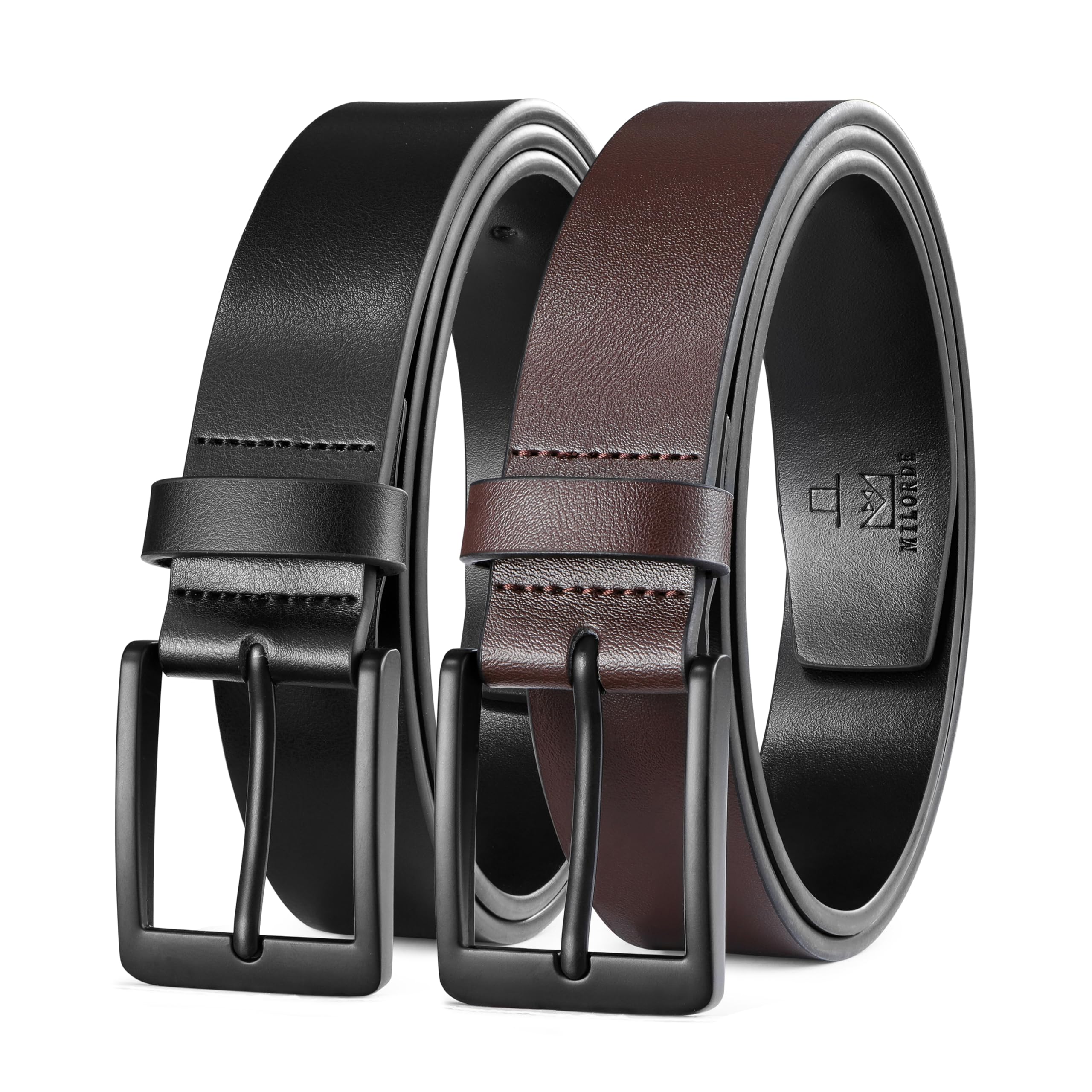 Men's Leather Dress Belt 2Pack, Handmade, Genuine Leather, Fashion & Classic Designs for Work Business and Casual