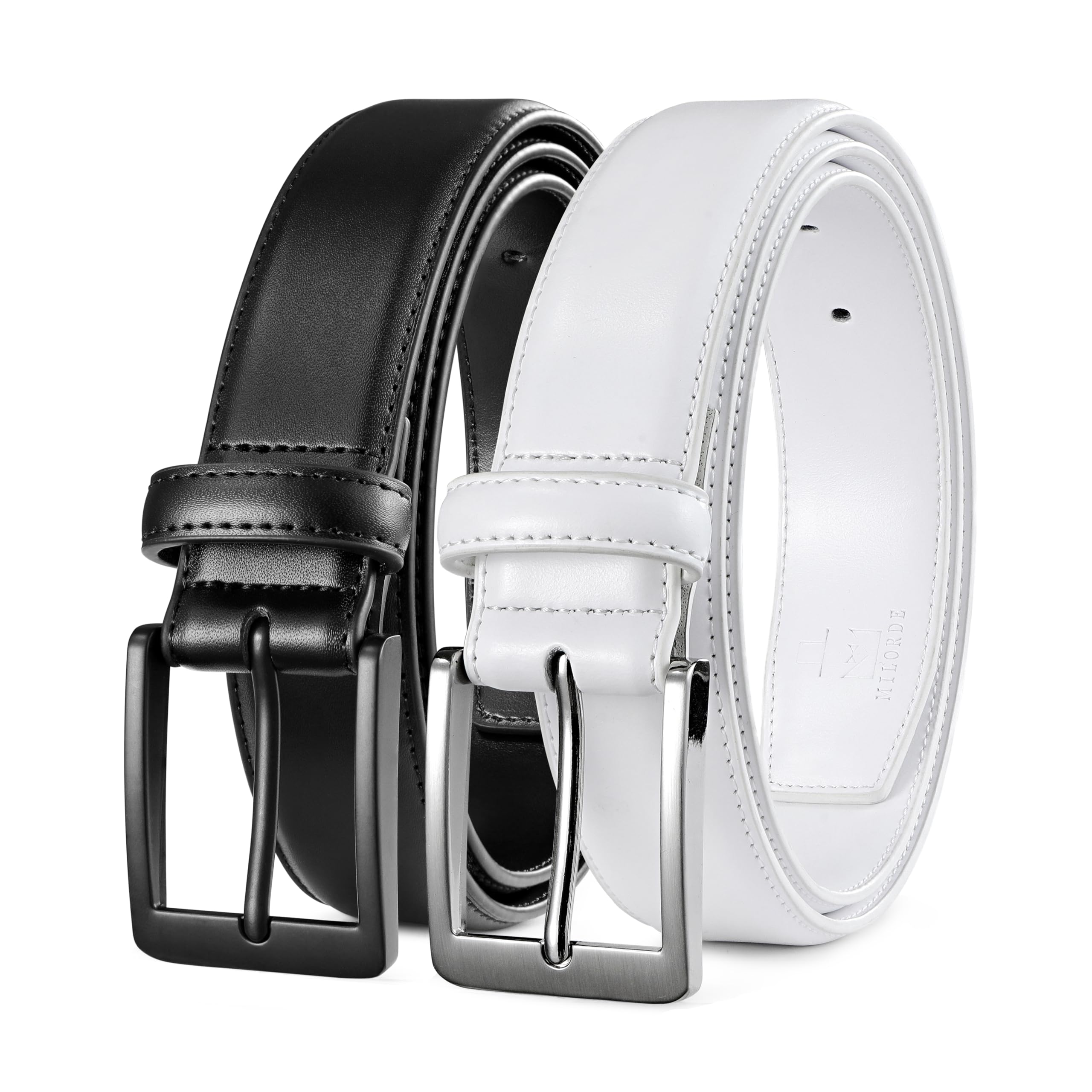 Men's Leather Dress Belt 2Pack, Handmade, Genuine Leather, Fashion & Classic Designs for Work Business and Casual