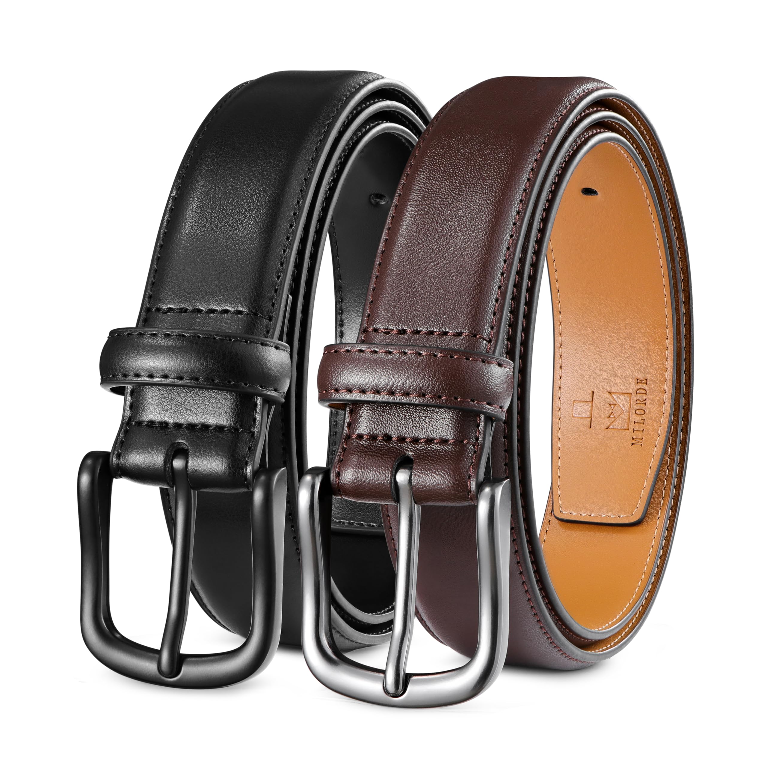 Men's Leather Dress Belt 2Pack, Handmade, Genuine Leather, Fashion & Classic Designs for Work Business and Casual