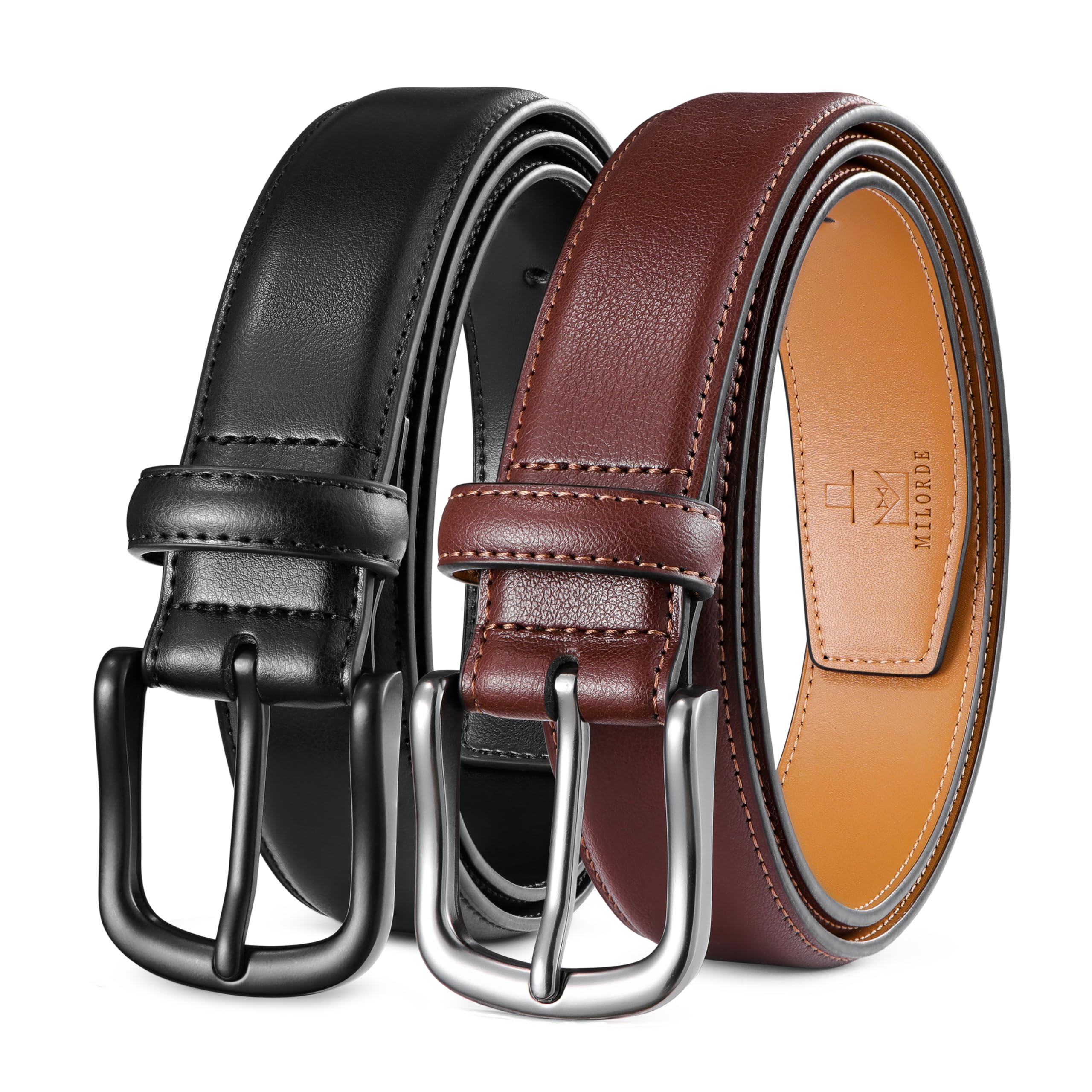 Men's Leather Dress Belt 2Pack, Handmade, Genuine Leather, Fashion & Classic Designs for Work Business and Casual