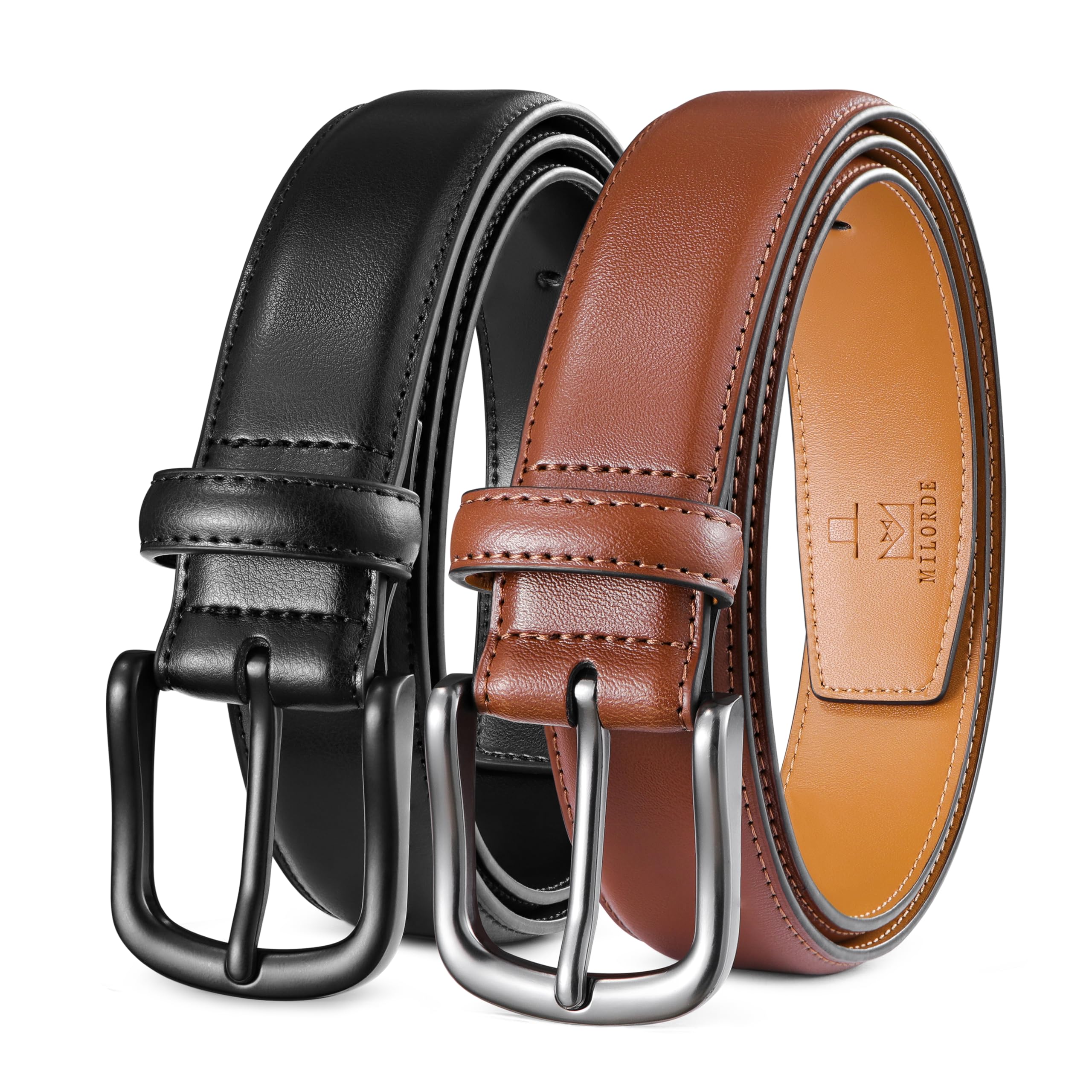 Men's Leather Dress Belt 2Pack, Handmade, Genuine Leather, Fashion & Classic Designs for Work Business and Casual