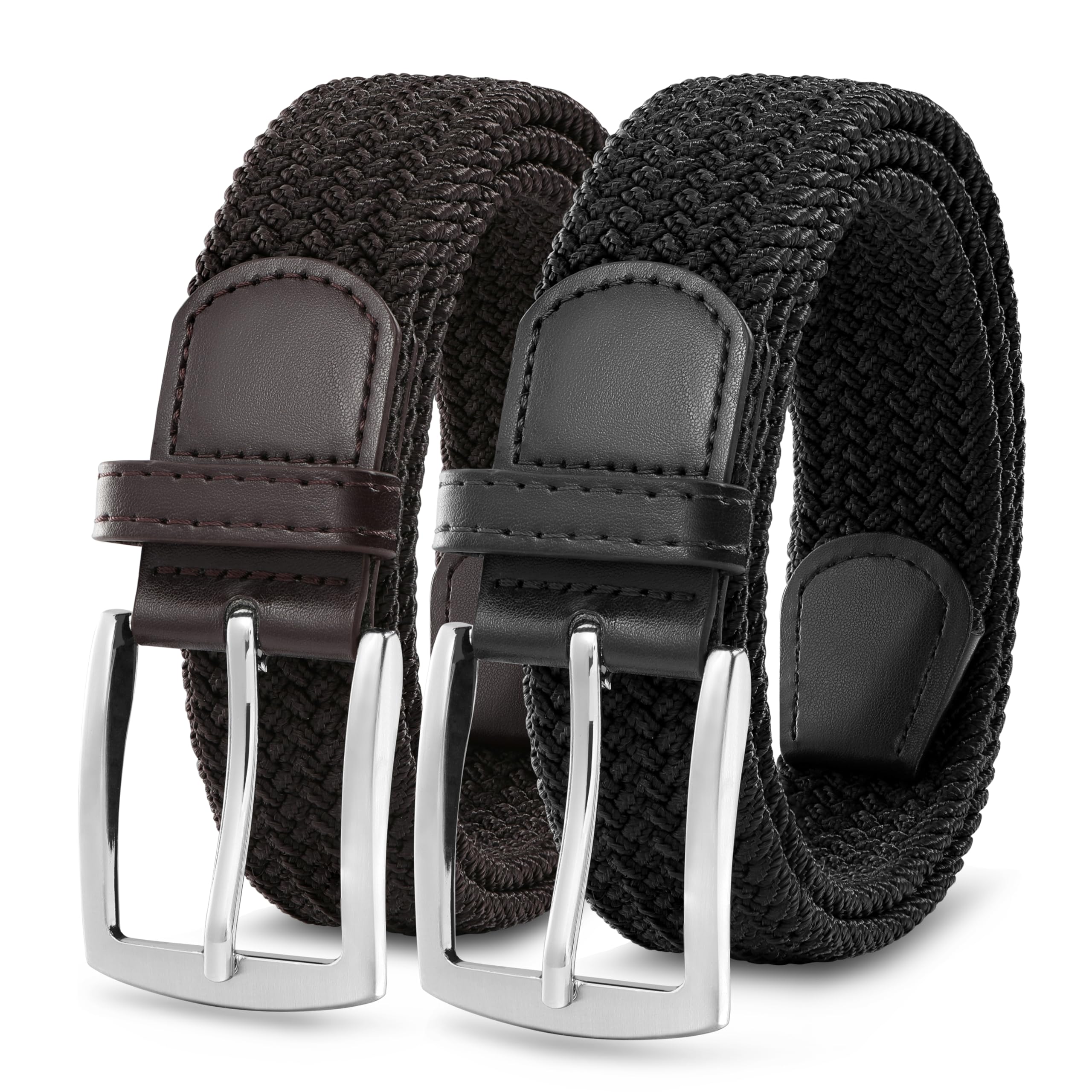 Stretch Belt 2Pack,Braided Canvas Woven Elastic Stretch Belts for Men/Women/Junior,Golf Outdoor Activities