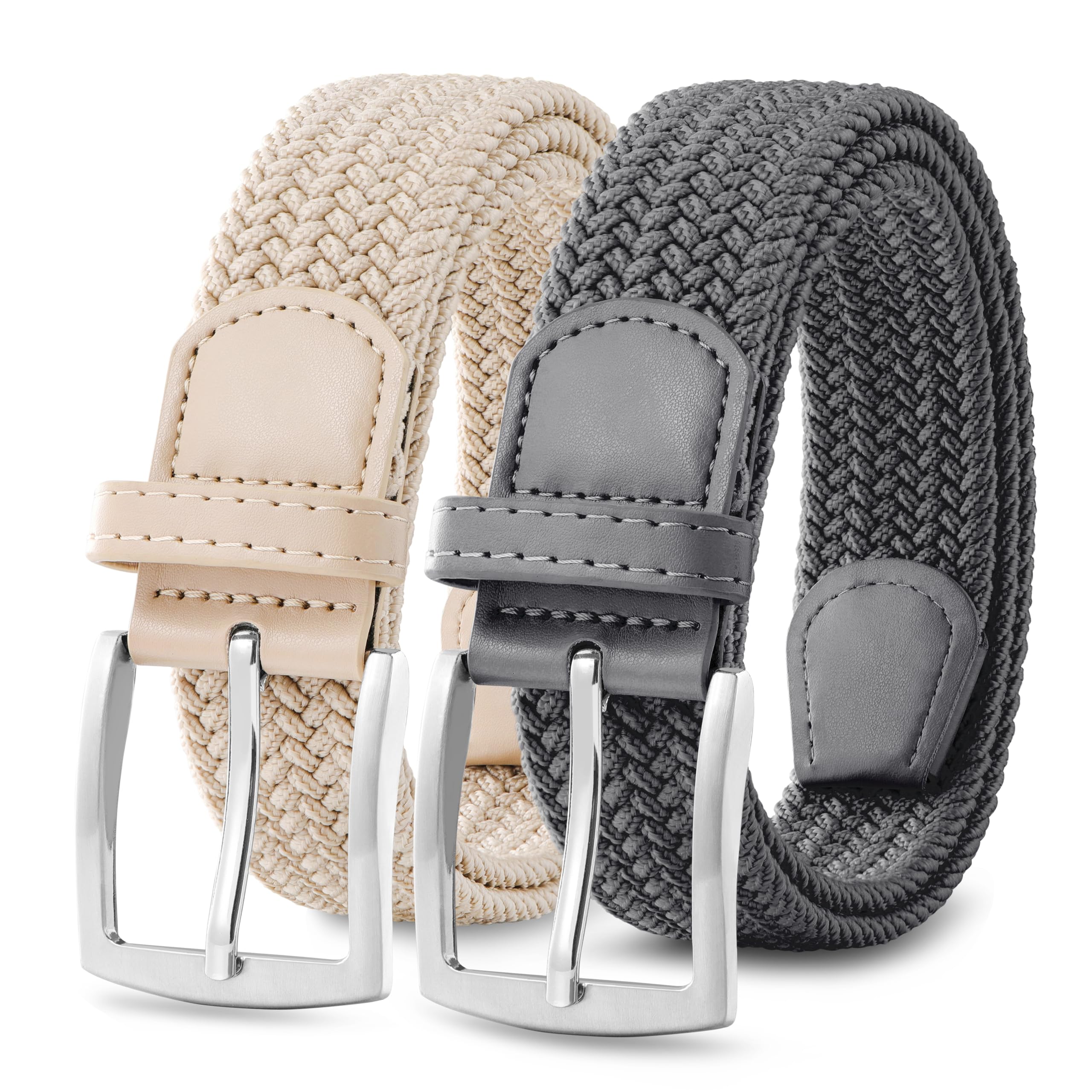 Stretch Belt 2Pack,Braided Canvas Woven Elastic Stretch Belts for Men/Women/Junior,Golf Outdoor Activities