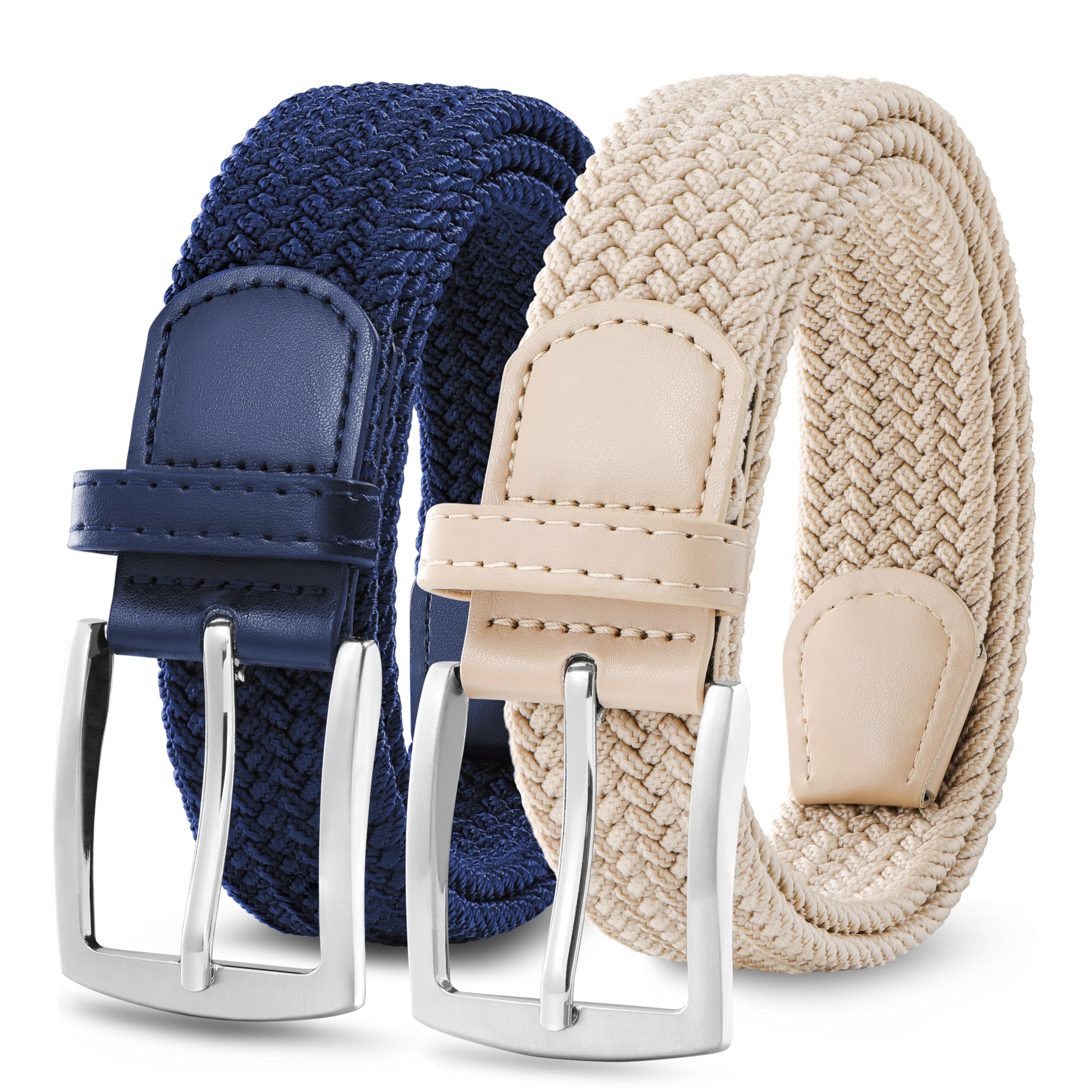 Stretch Belt 2Pack,Braided Canvas Woven Elastic Stretch Belts for Men/Women/Junior,Golf Outdoor Activities