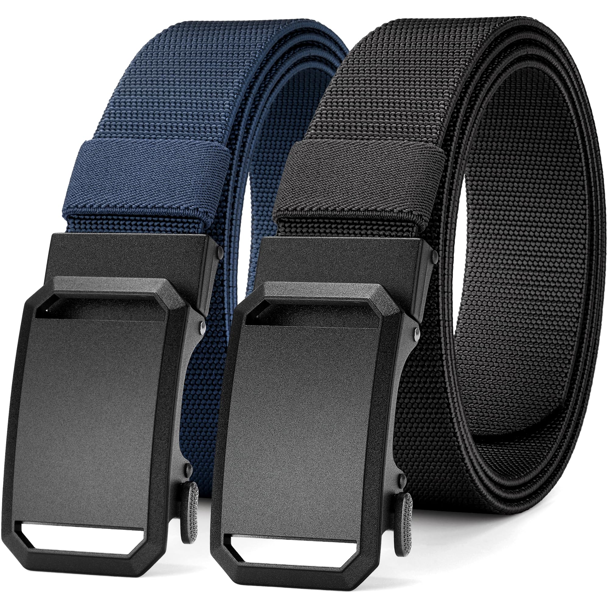 Men's 2Pack Nylon Ratchet Belts, 1.38" Casual Web Click Belt for Jeans, Business Dress, Adjustable Trim to Fit