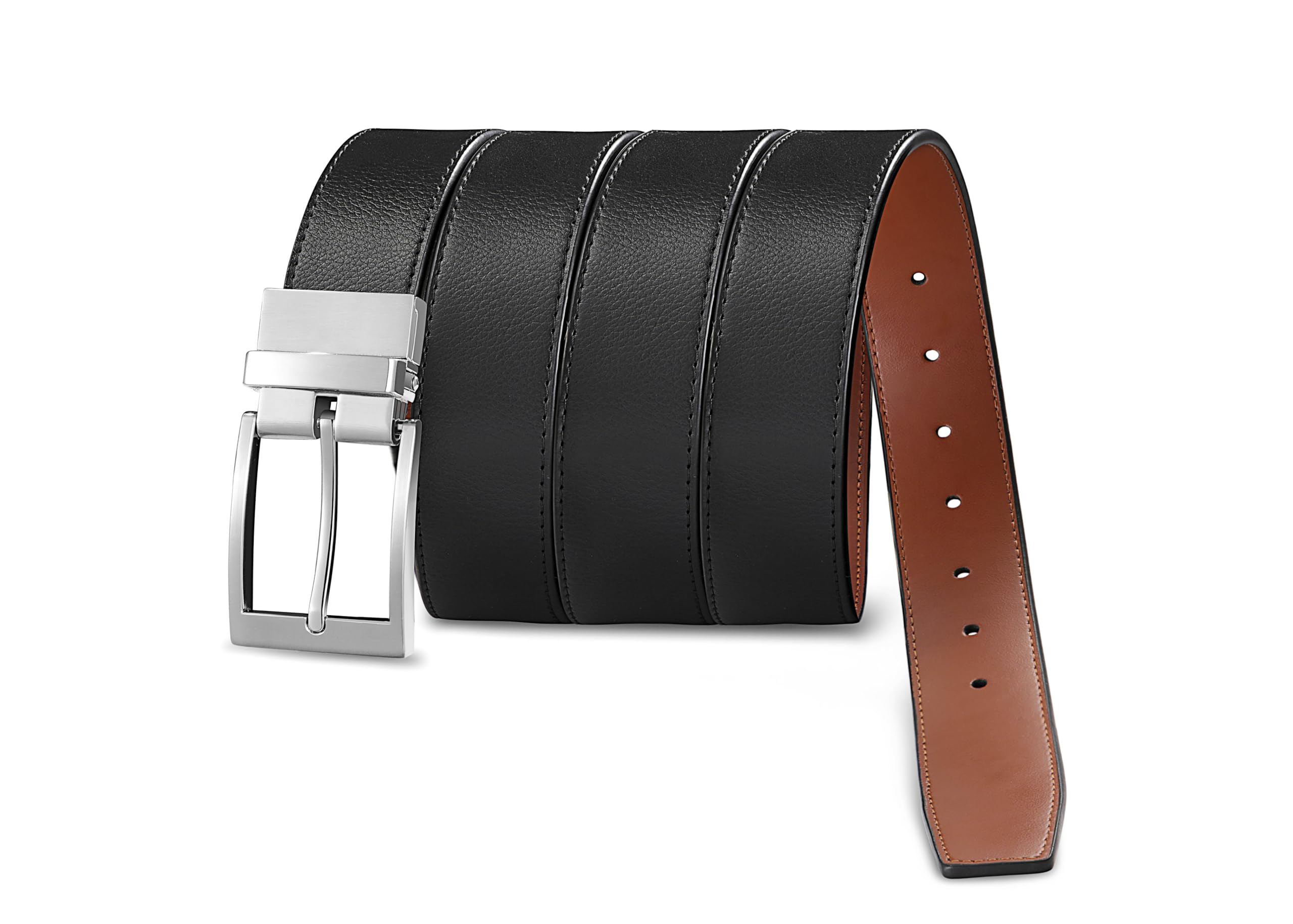 Men’s Reversible Leather Belt for Casual Golf Dress Pants Shirts, Double Style - 2 Sides