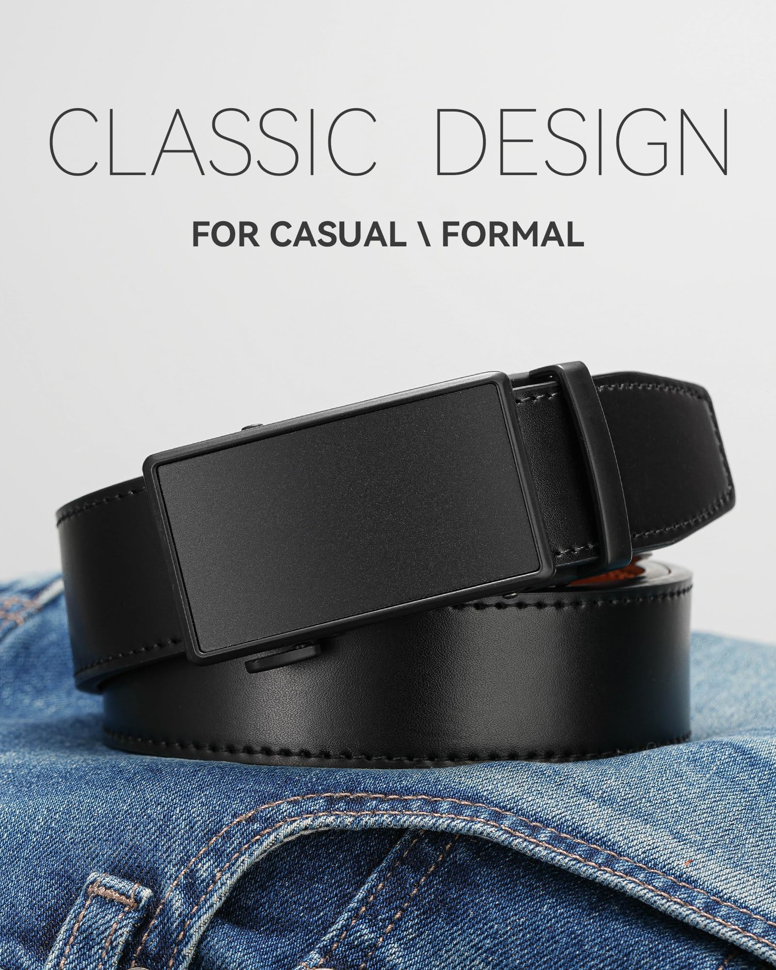 Men's Ratchet Leather Belt for Casual Golf Dress Pants Shirts, Adjustable Fit, Comfortable and Easy To Use （35mm）