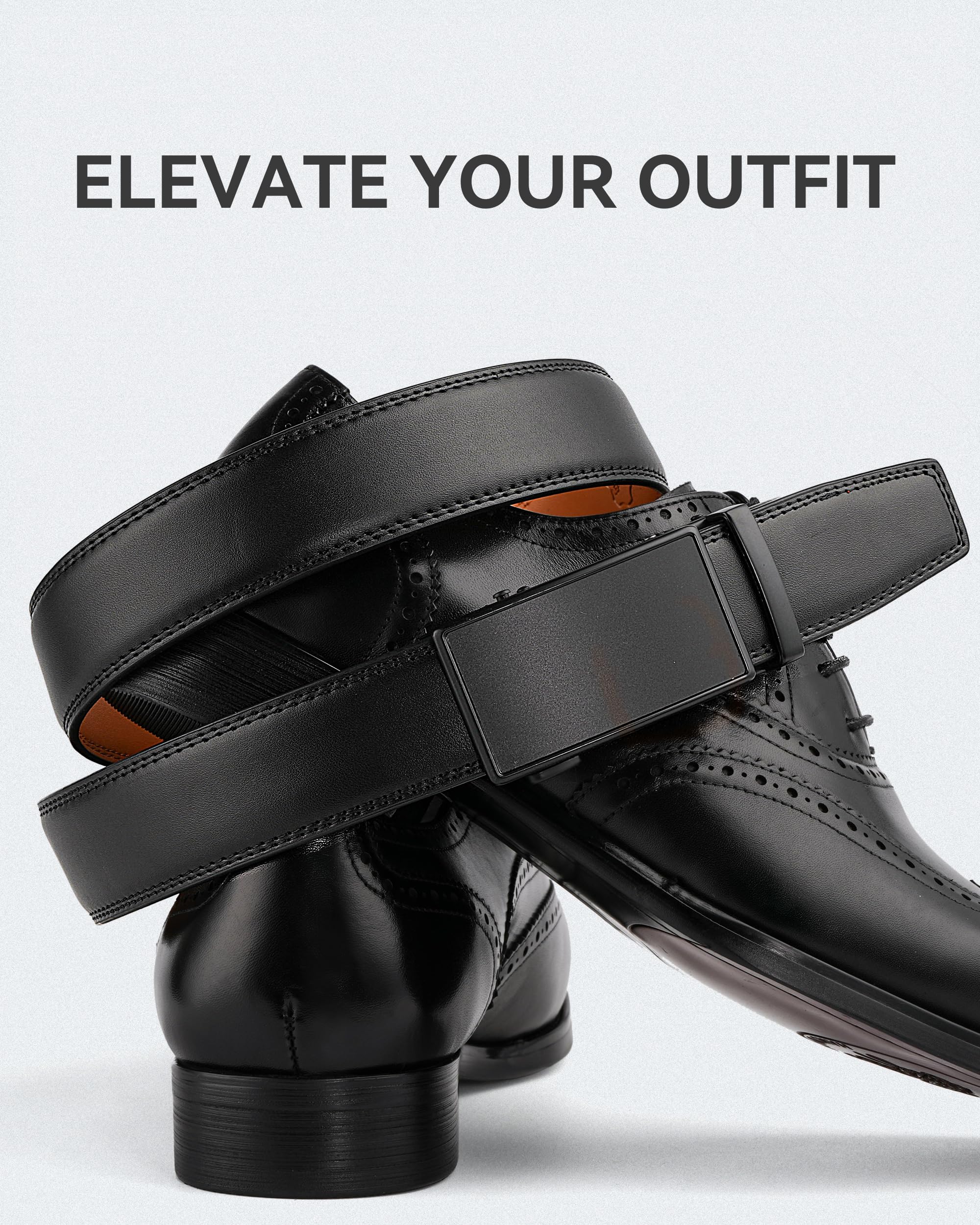 Men's Ratchet Leather Belt for Casual Golf Dress Pants Shirts, Adjustable Fit, Comfortable and Easy To Use （35mm）