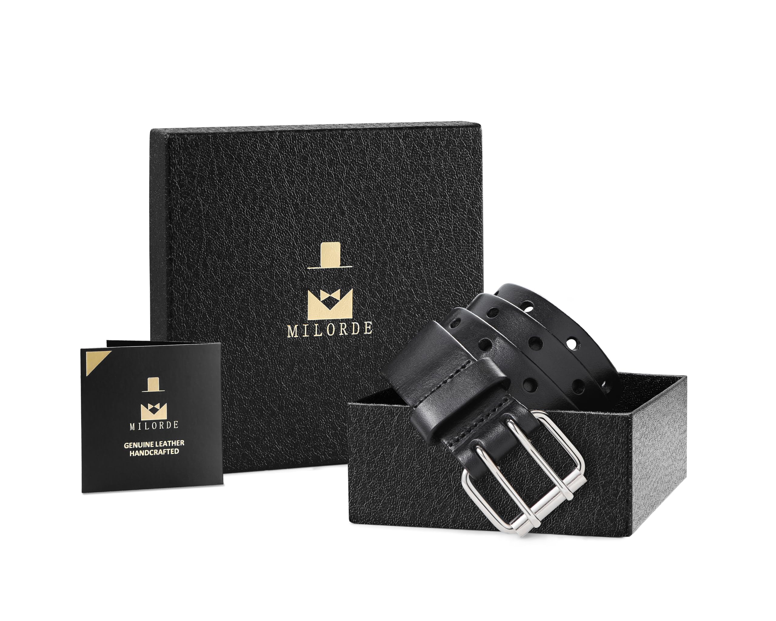 Men's Jean Leather Belt Double Prong, 35mm 100% Genuine Leather, Handmade, Classic Designs for Work and Casual