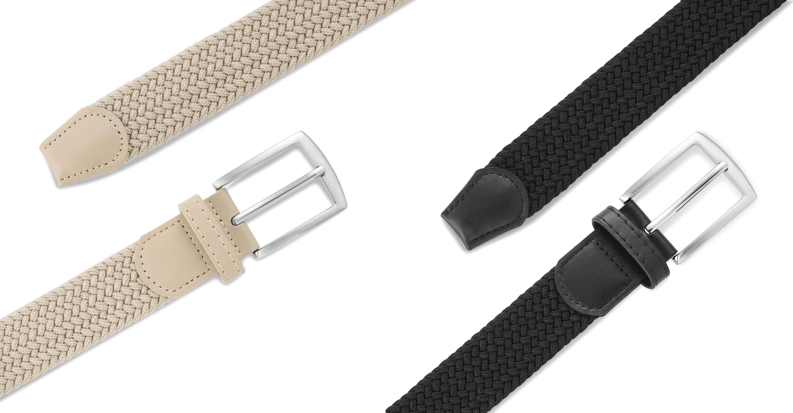 Stretch Belt 2Pack,Braided Canvas Woven Elastic Stretch Belts for Men/Women/Junior,Golf Outdoor Activities