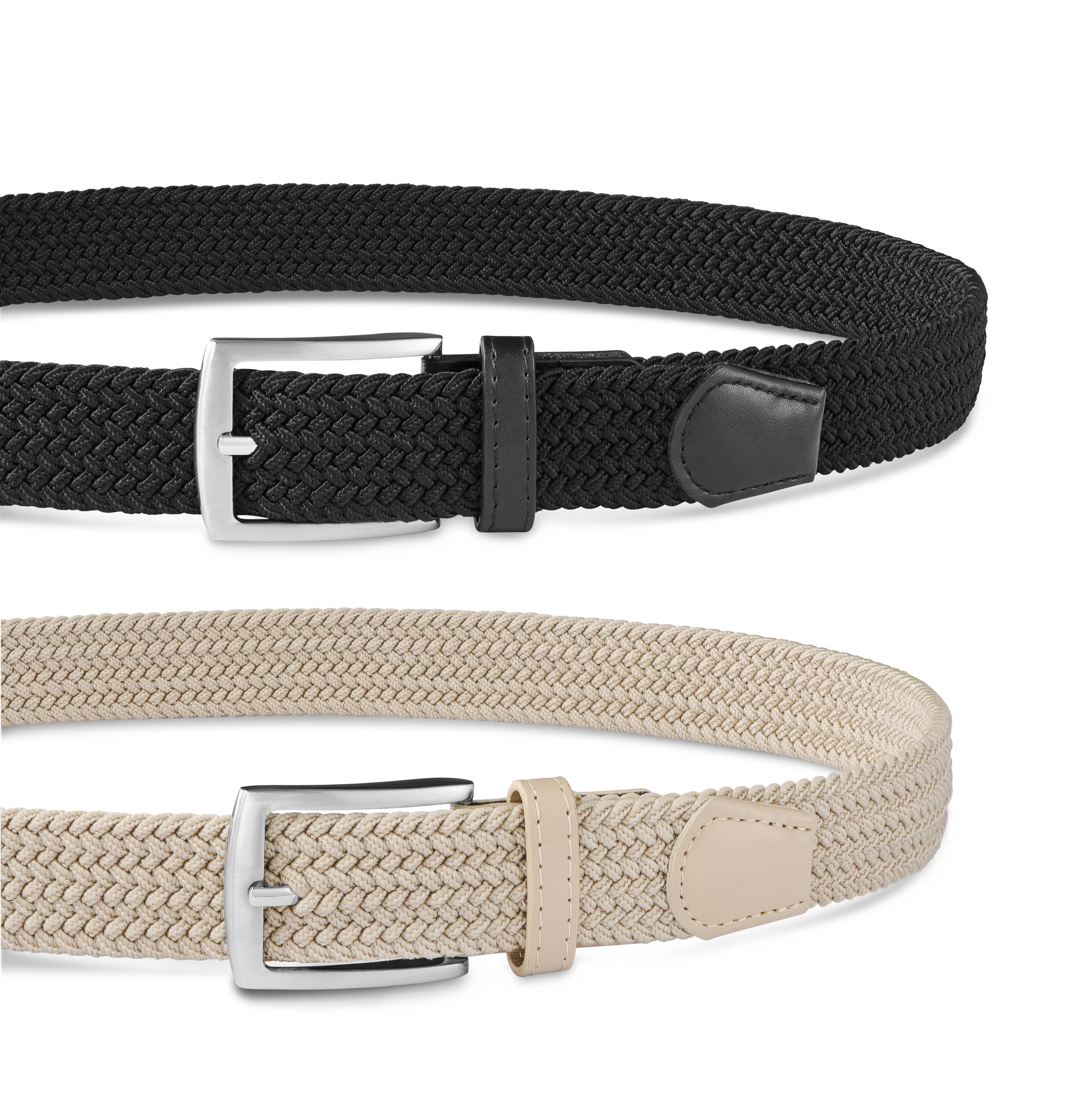 Stretch Belt 2Pack,Braided Canvas Woven Elastic Stretch Belts for Men/Women/Junior,Golf Outdoor Activities