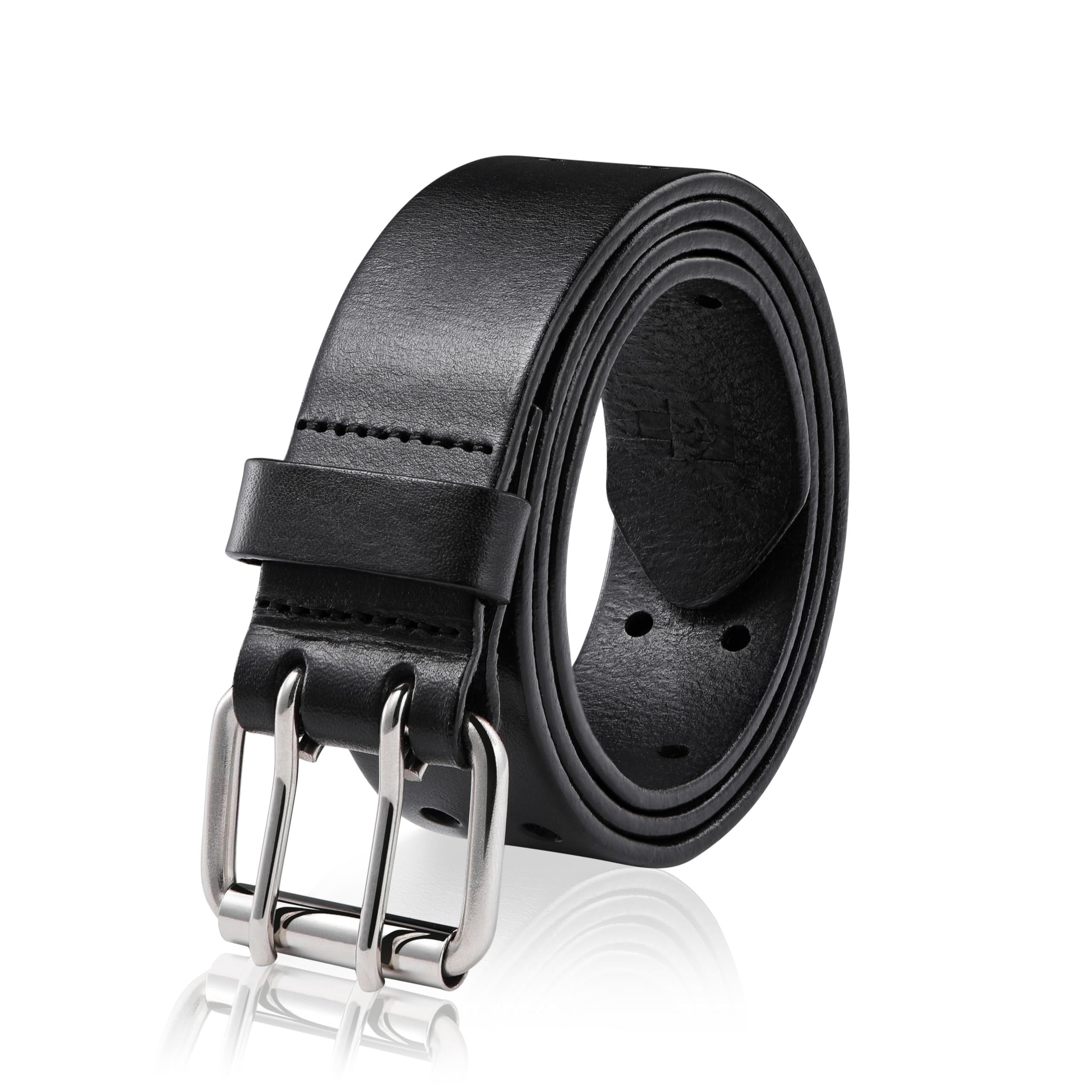 Men's Jean Leather Belt Double Prong, 35mm 100% Genuine Leather, Handmade, Classic Designs for Work and Casual