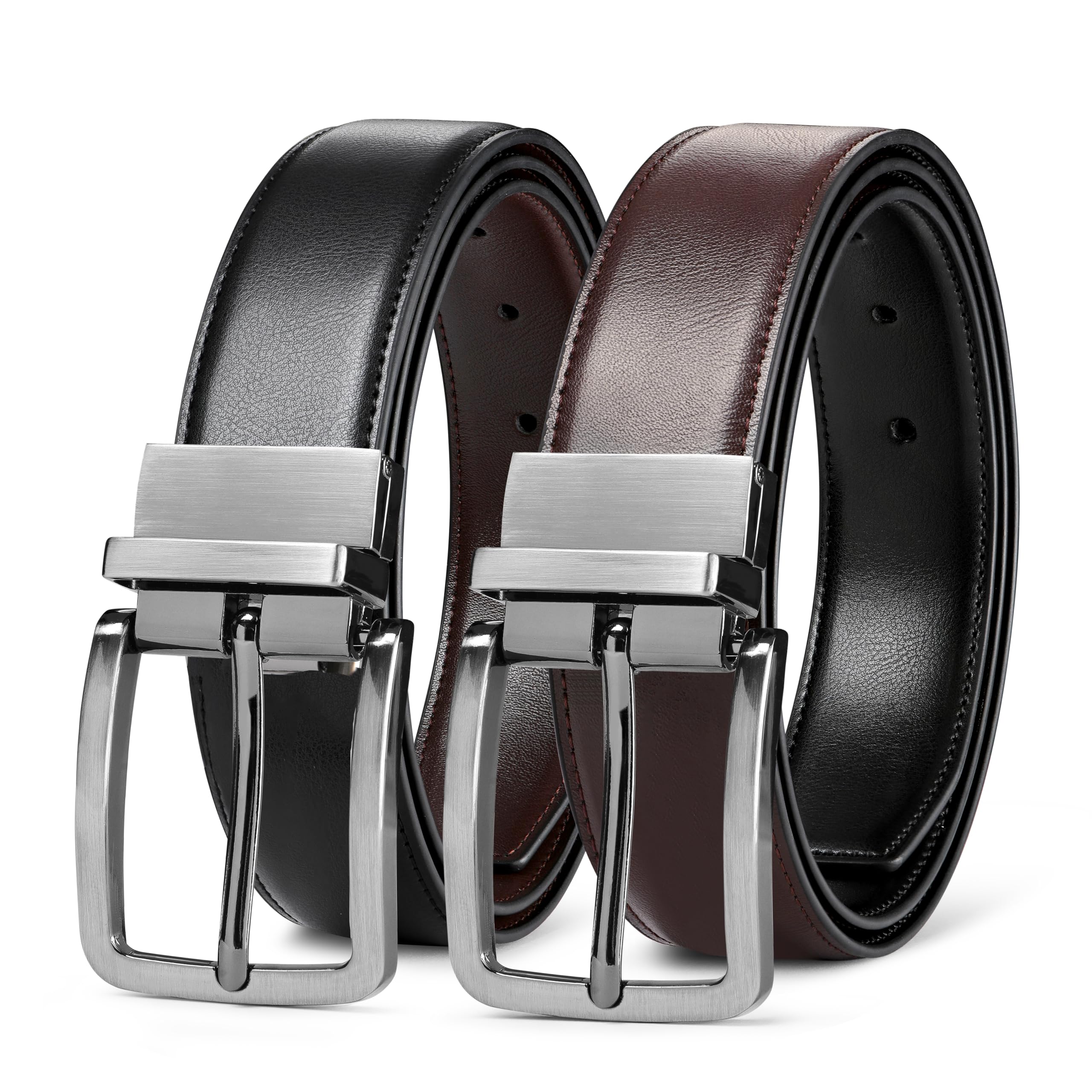 Men’s Reversible Leather Belt for Casual Golf Dress Pants Shirts, Double Style - 2 Sides