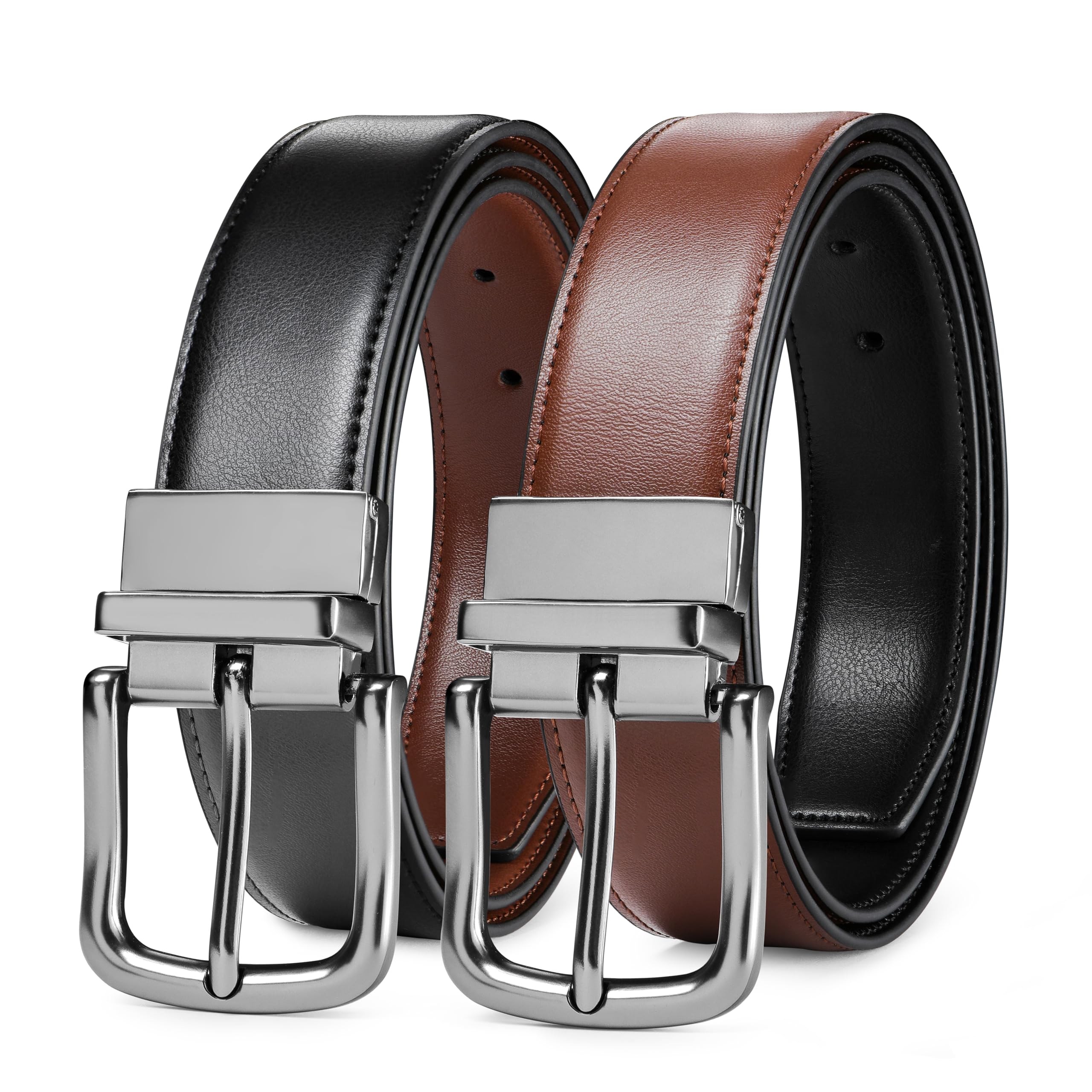 Men’s Reversible Leather Belt for Casual Golf Dress Pants Shirts, Double Style - 2 Sides