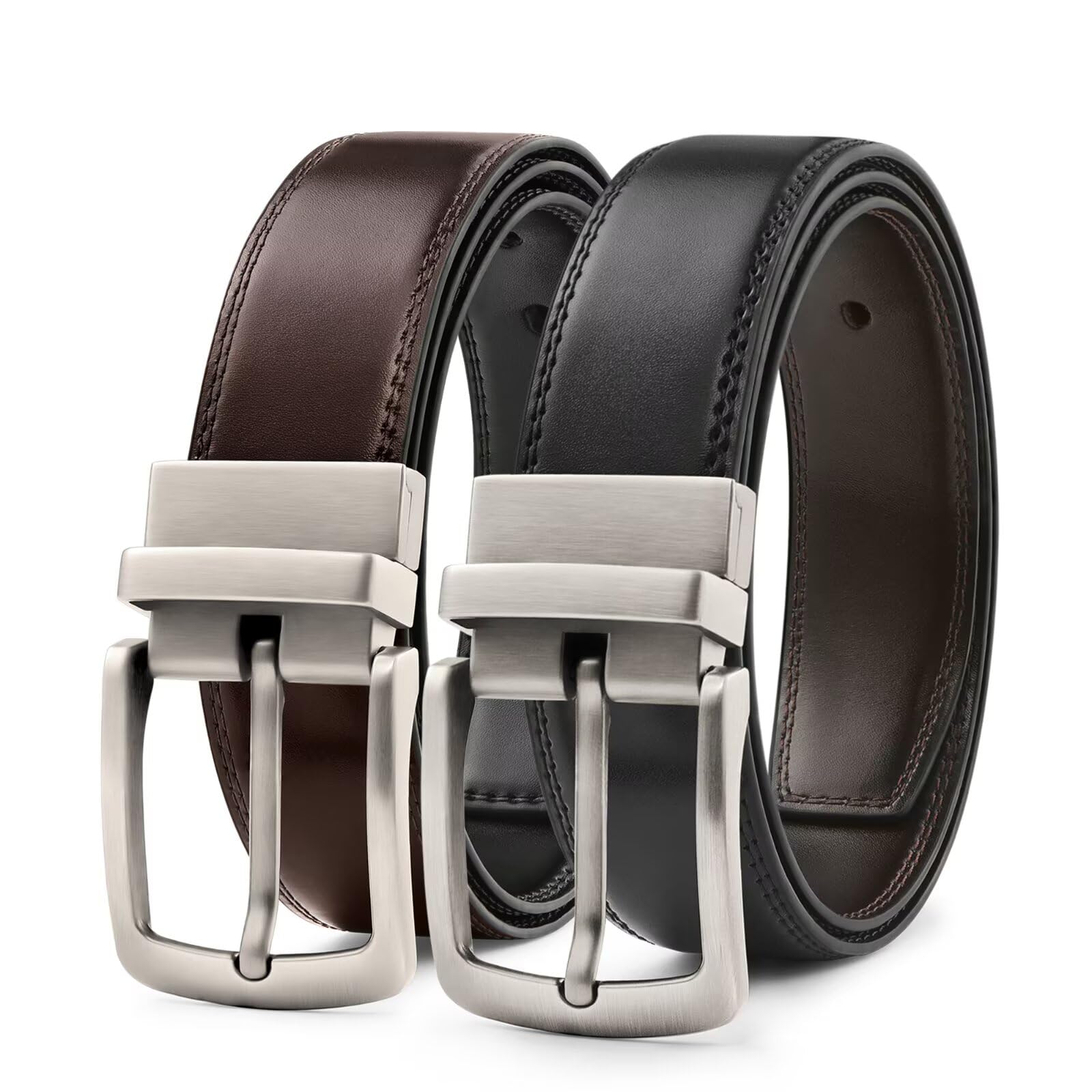 Men’s Reversible Leather Belt for Casual Golf Dress Pants Shirts, Double Style - 2 Sides