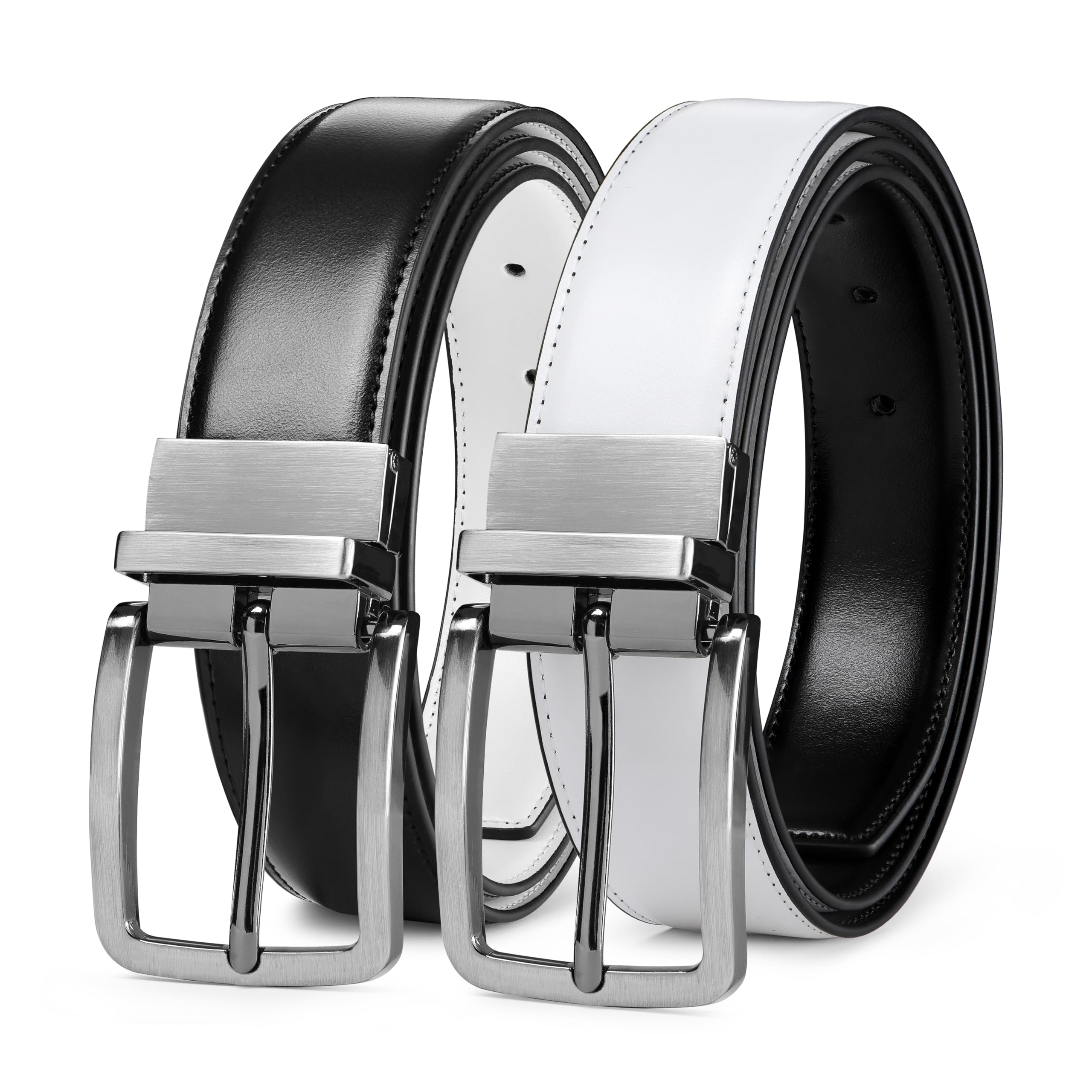 Men’s Reversible Leather Belt for Casual Golf Dress Pants Shirts, Double Style - 2 Sides