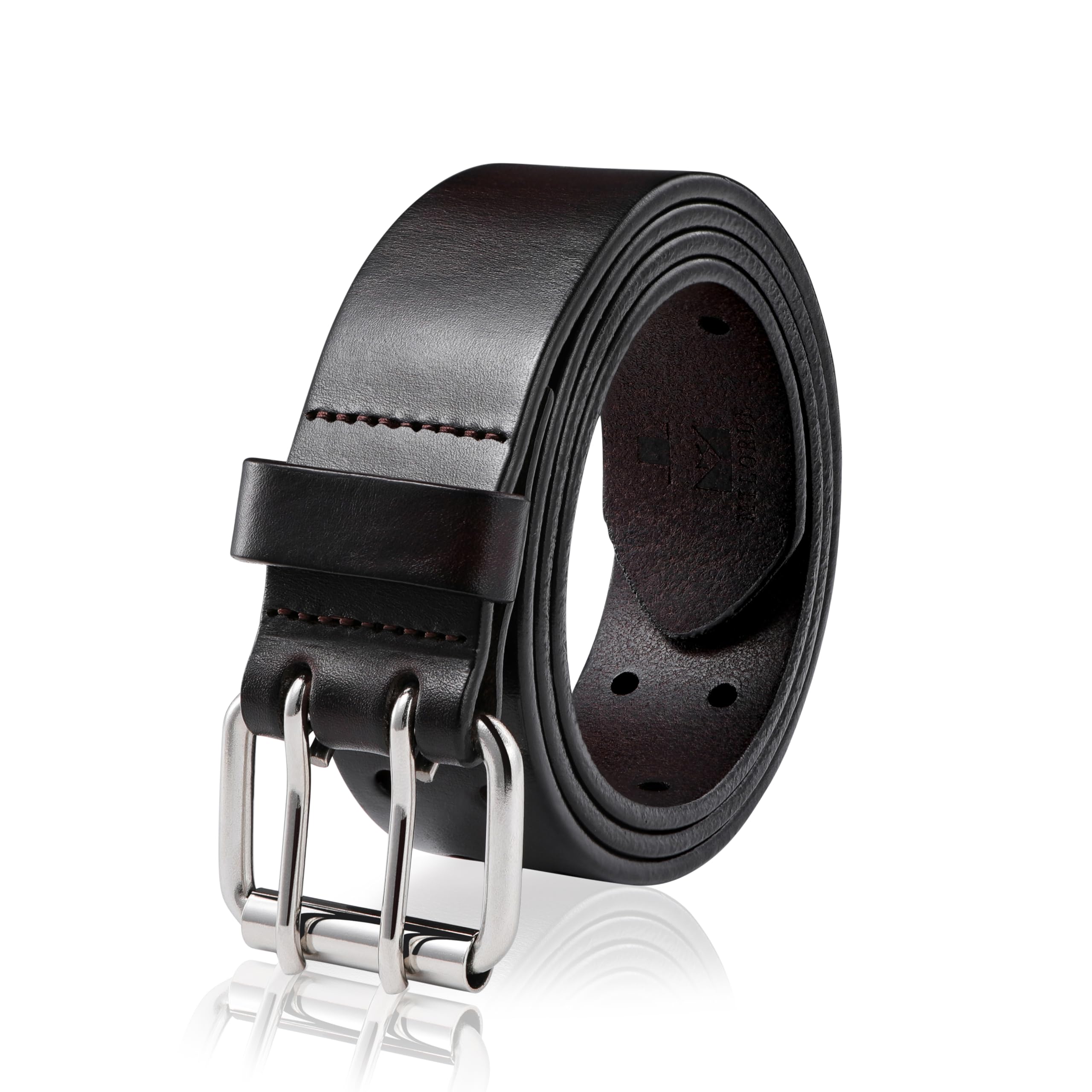 Men's Jean Leather Belt Double Prong, 35mm 100% Genuine Leather, Handmade, Classic Designs for Work and Casual