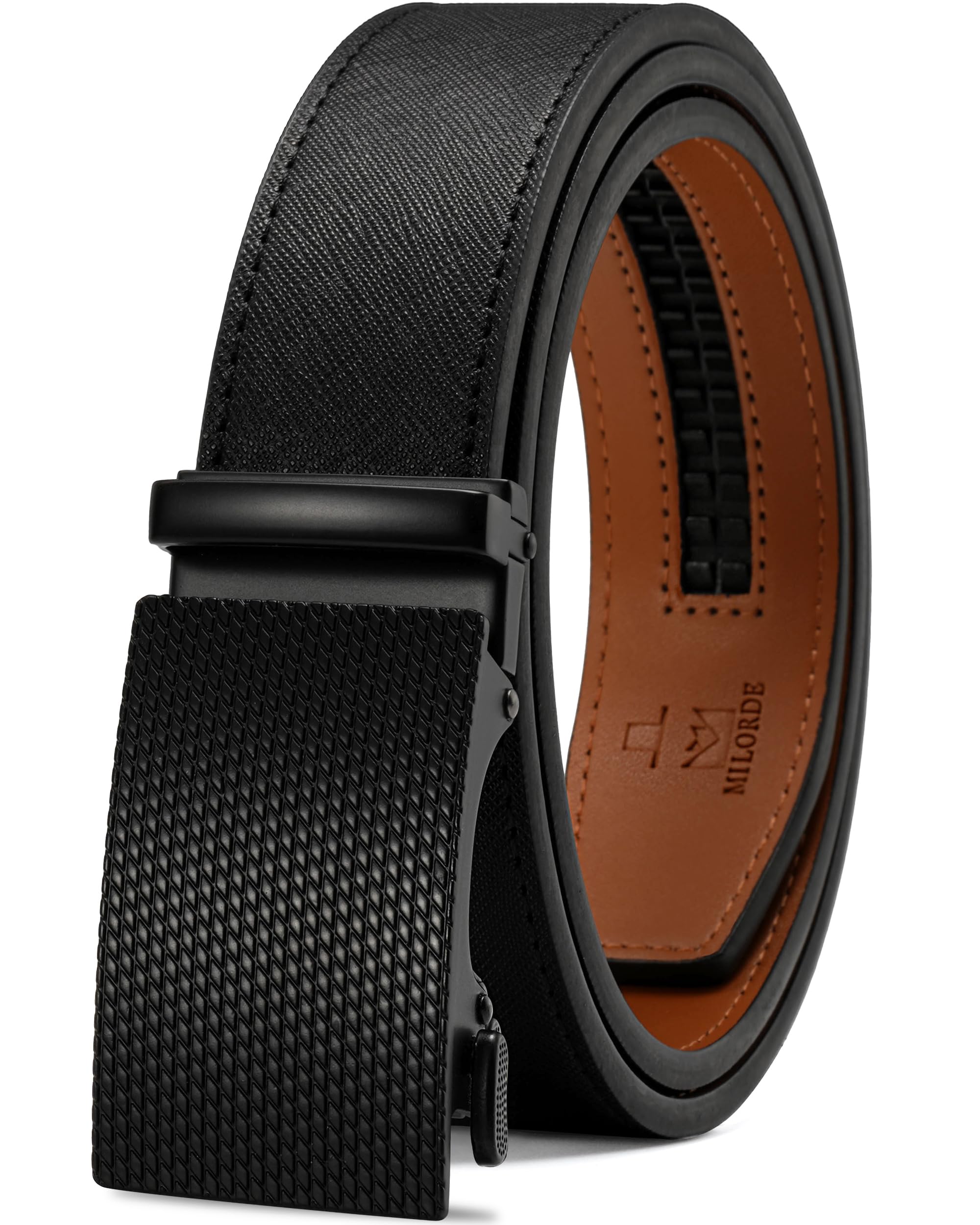 Men's Ratchet Leather Belt for Casual Golf Dress Pants Shirts, Adjustable Fit, Comfortable and Easy To Use （35mm）