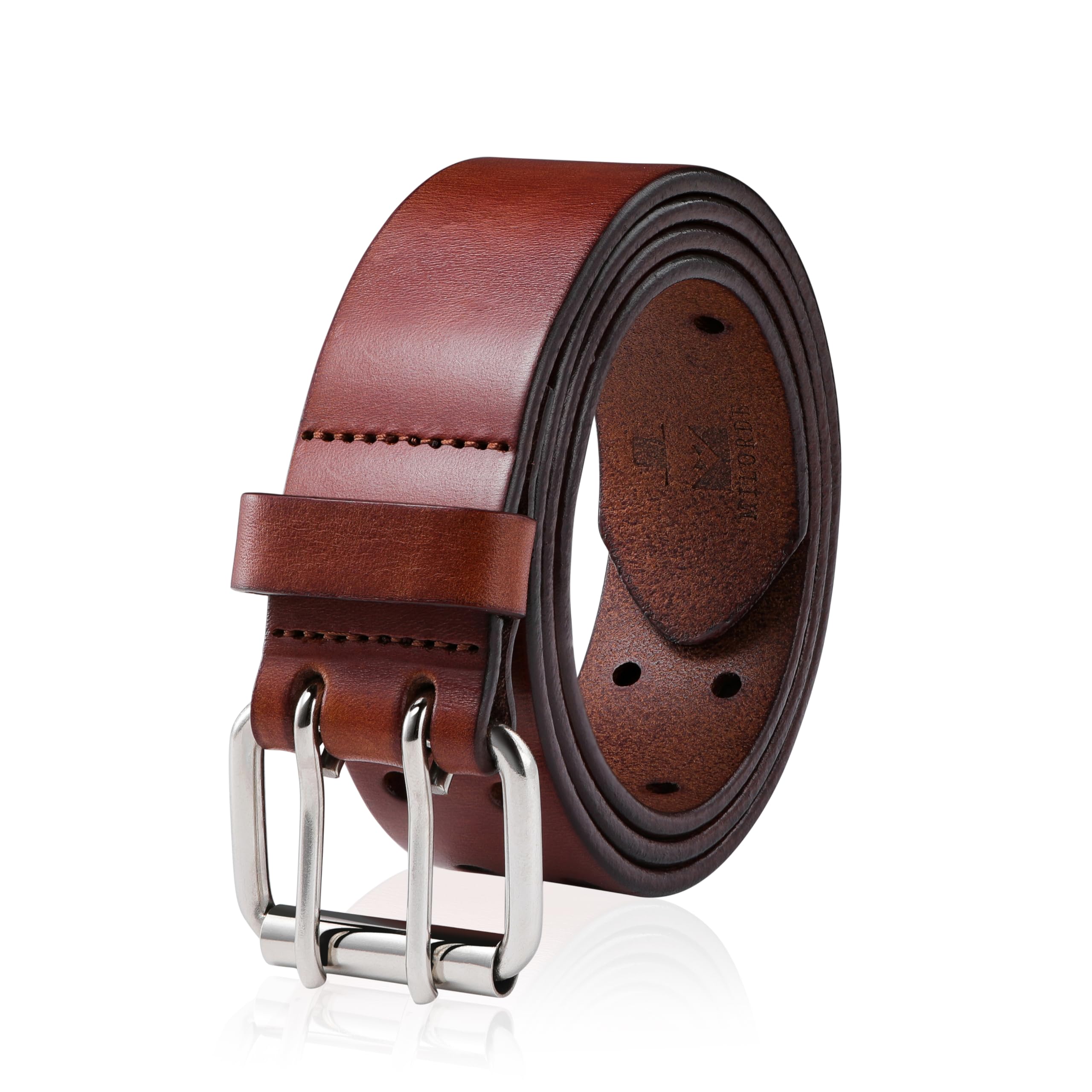 Men's Jean Leather Belt Double Prong, 35mm 100% Genuine Leather, Handmade, Classic Designs for Work and Casual