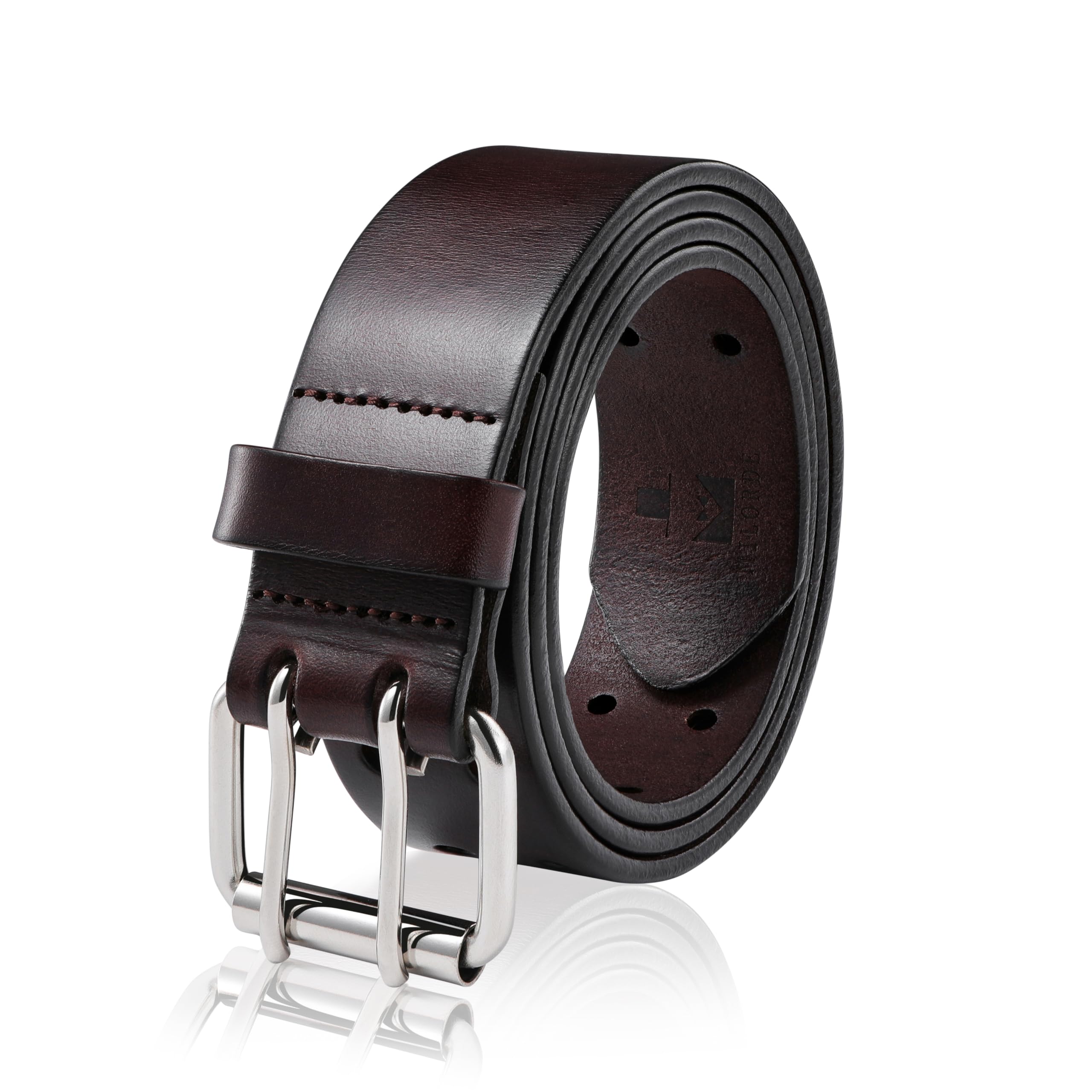 Men's Jean Leather Belt Double Prong, 35mm 100% Genuine Leather, Handmade, Classic Designs for Work and Casual