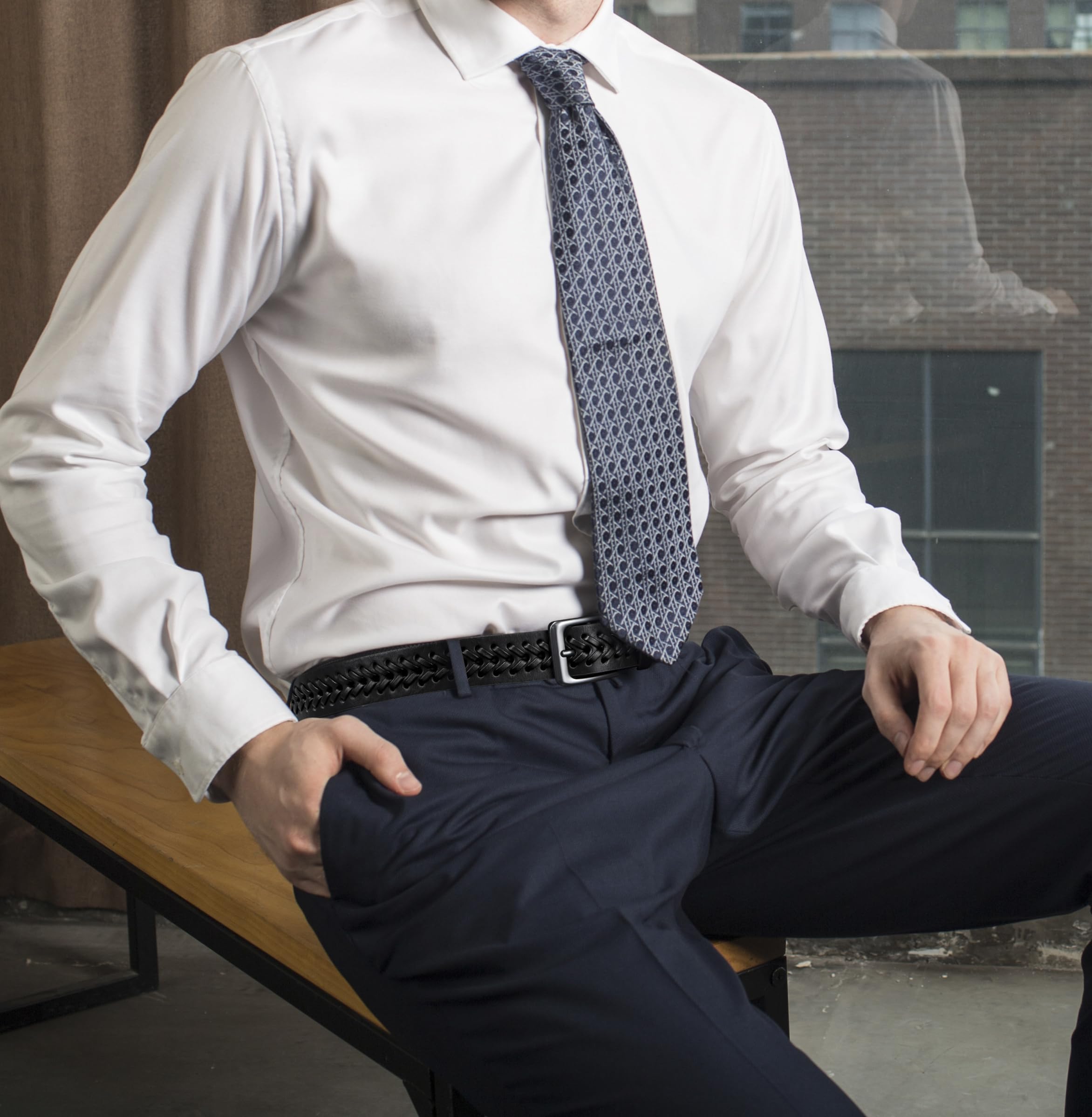 Leather Braided Belts for Men, Handmade, Causal Woven Leather Jeans daily wear