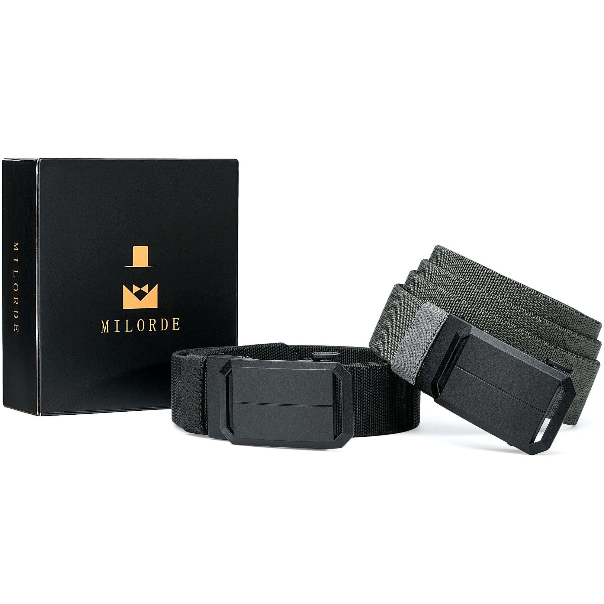 Men's 2Pack Nylon Ratchet Belts, 1.38" Casual Web Click Belt for Jeans, Business Dress, Adjustable Trim to Fit