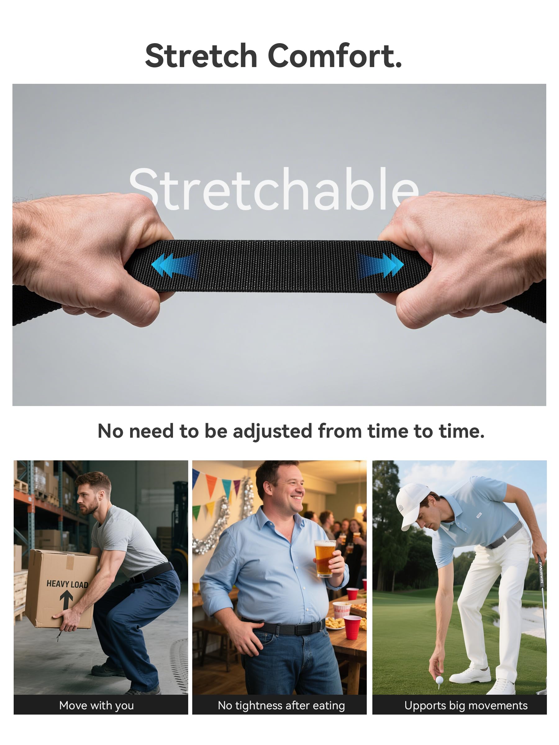 Men's 2Pack Nylon Ratchet Belts, 1.38" Casual Web Click Belt for Jeans, Business Dress, Adjustable Trim to Fit