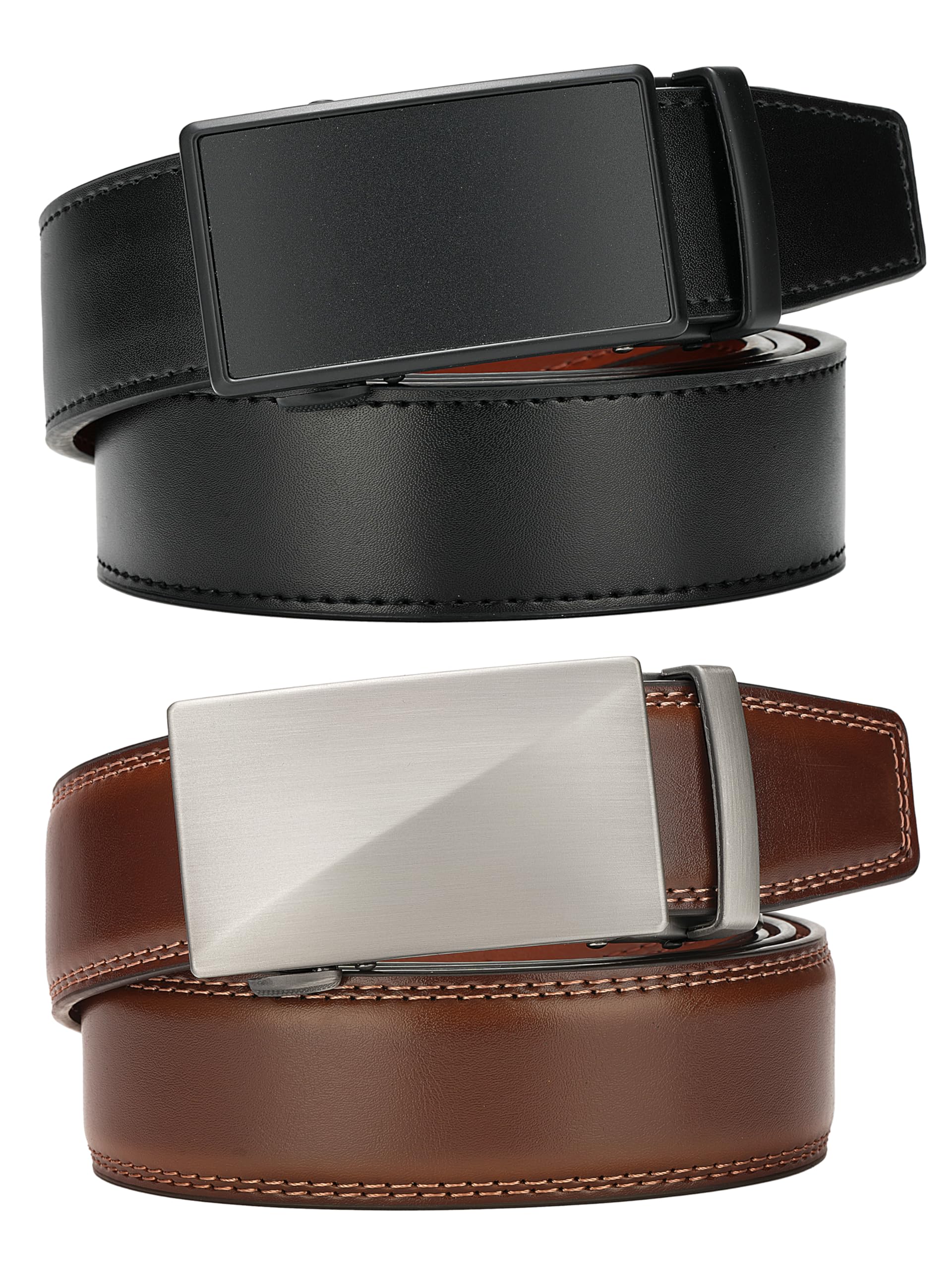 Men's 2Pack Ratchet Belt, Handmade, 100% Cow Leather, Fashion & Classic Designs for Work Business and Casual