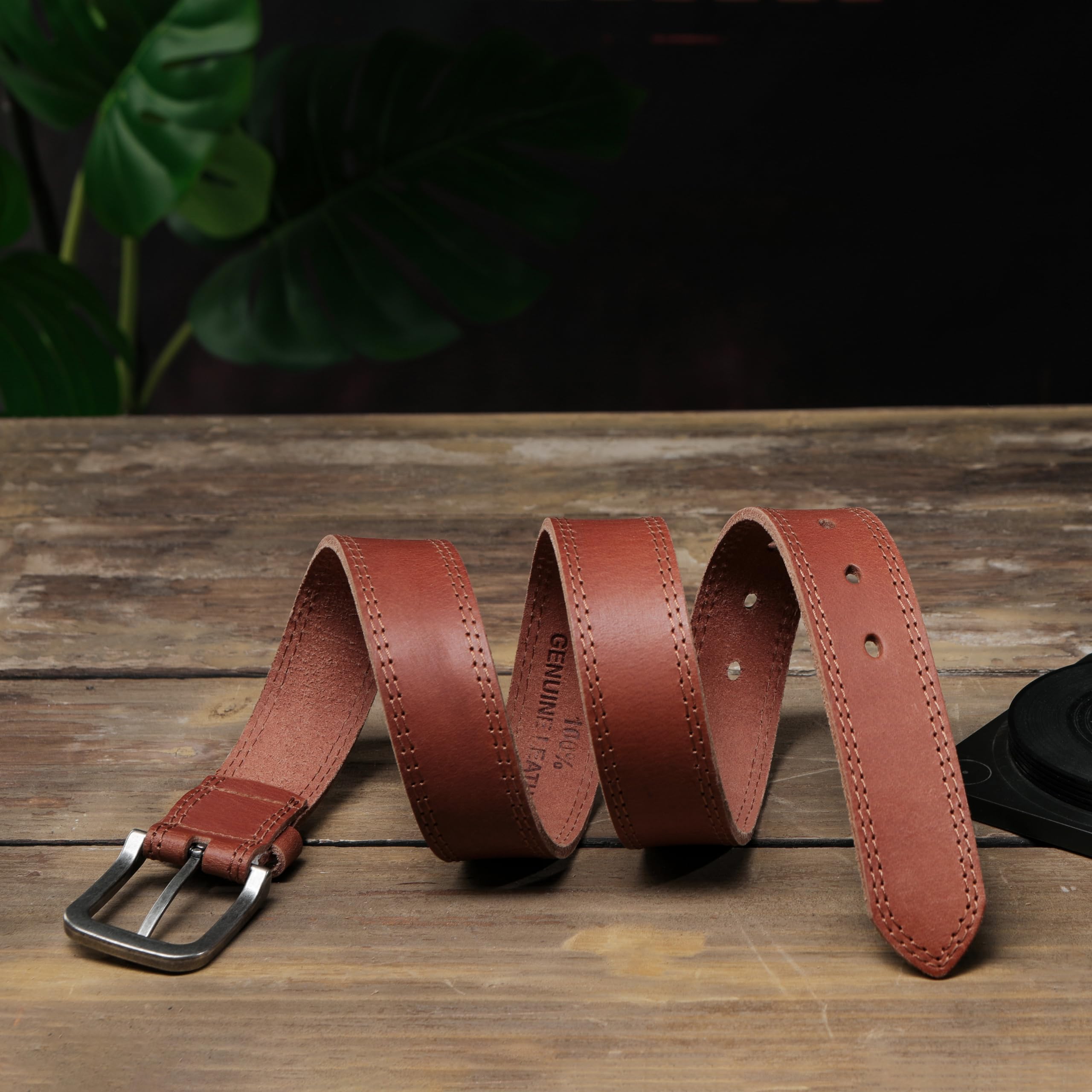 Men's Jean Leather Belt, 35mm 100% Genuine Leather, Handmade, Classic Designs for Work and Casual