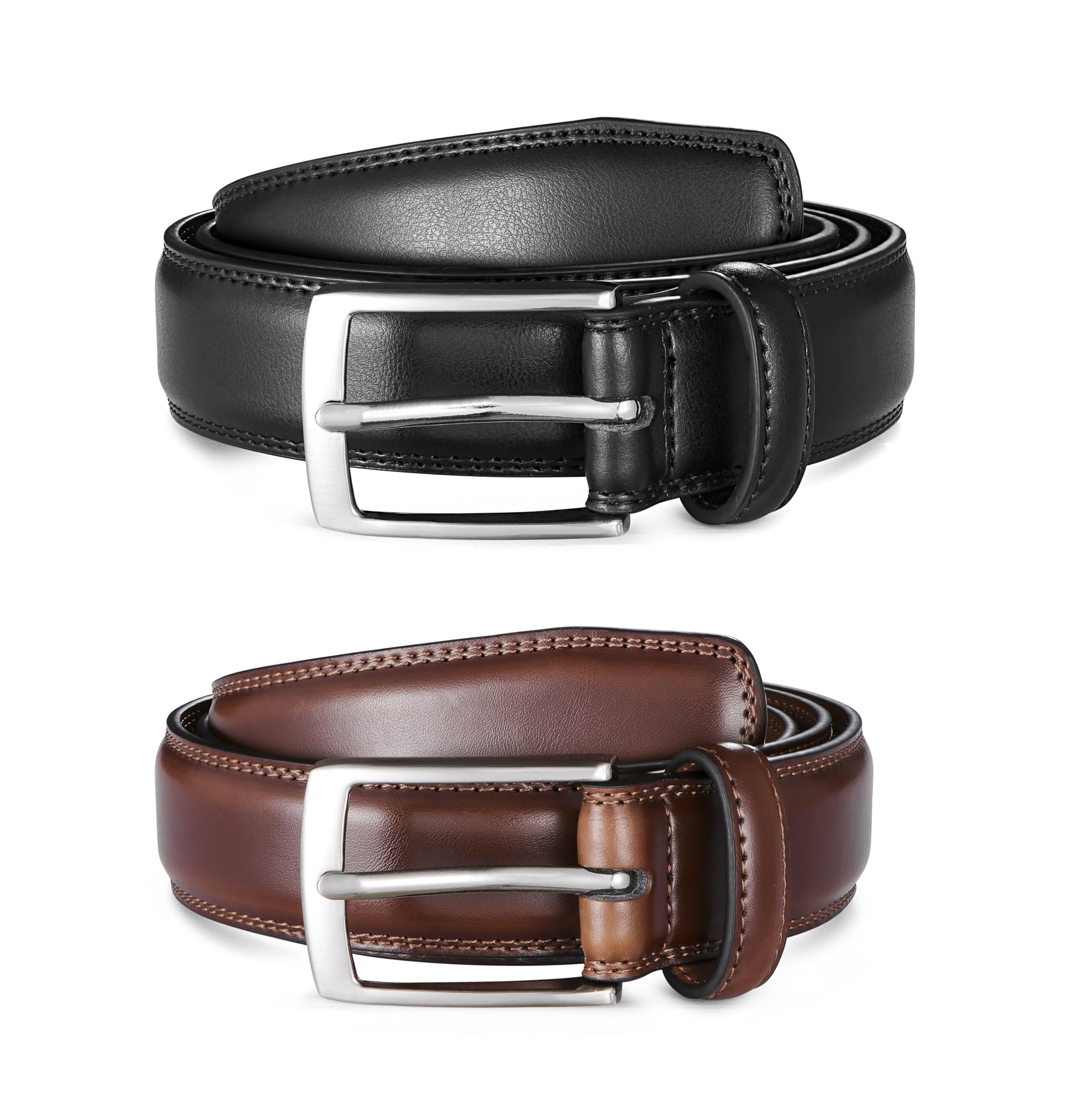 Men's Leather Dress Belt 2Pack, Handmade, Genuine Leather, Fashion & Classic Designs for Work Business and Casual