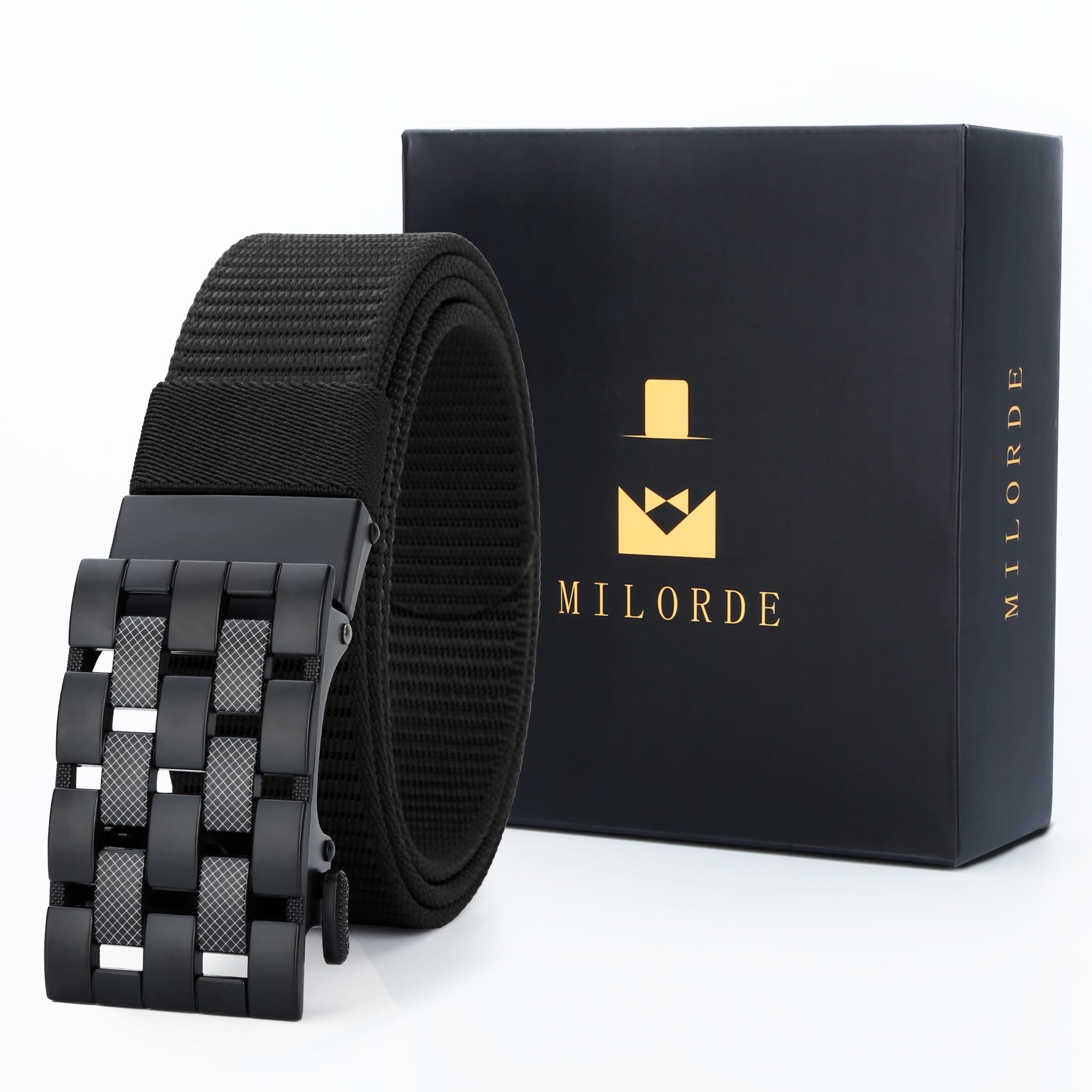 Men's Ratchet Nylon Web, 35MM, Dressy Casual Work Belt with Automatic Buckle Quick Release, Full Adjustable