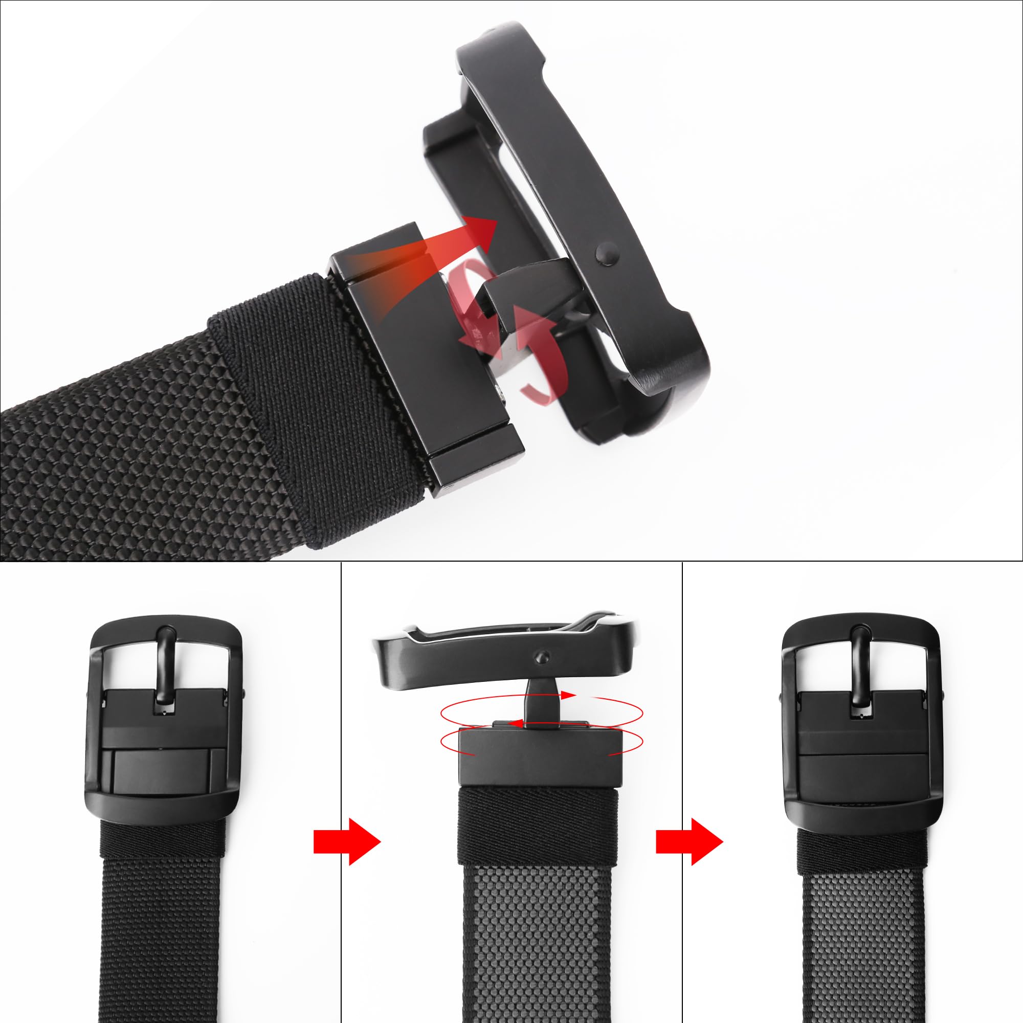 Men's Reversible Nylon Web, 35MM, Dressy Casual Work Belt with Automatic Buckle Quick Release, Full Adjustable