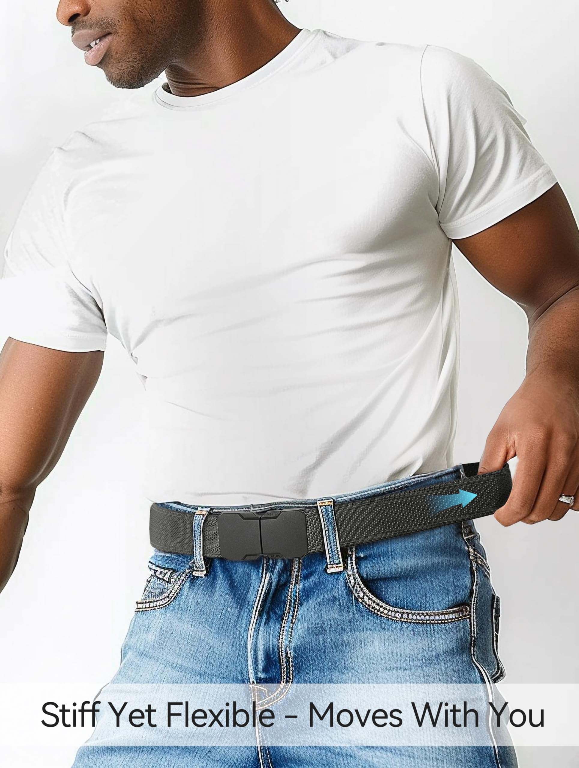 Stretch Versatile Belt, Causal Dress Outdoor Activities,1.4" Nylon Web Belt with Quicky Release Plug Buckle