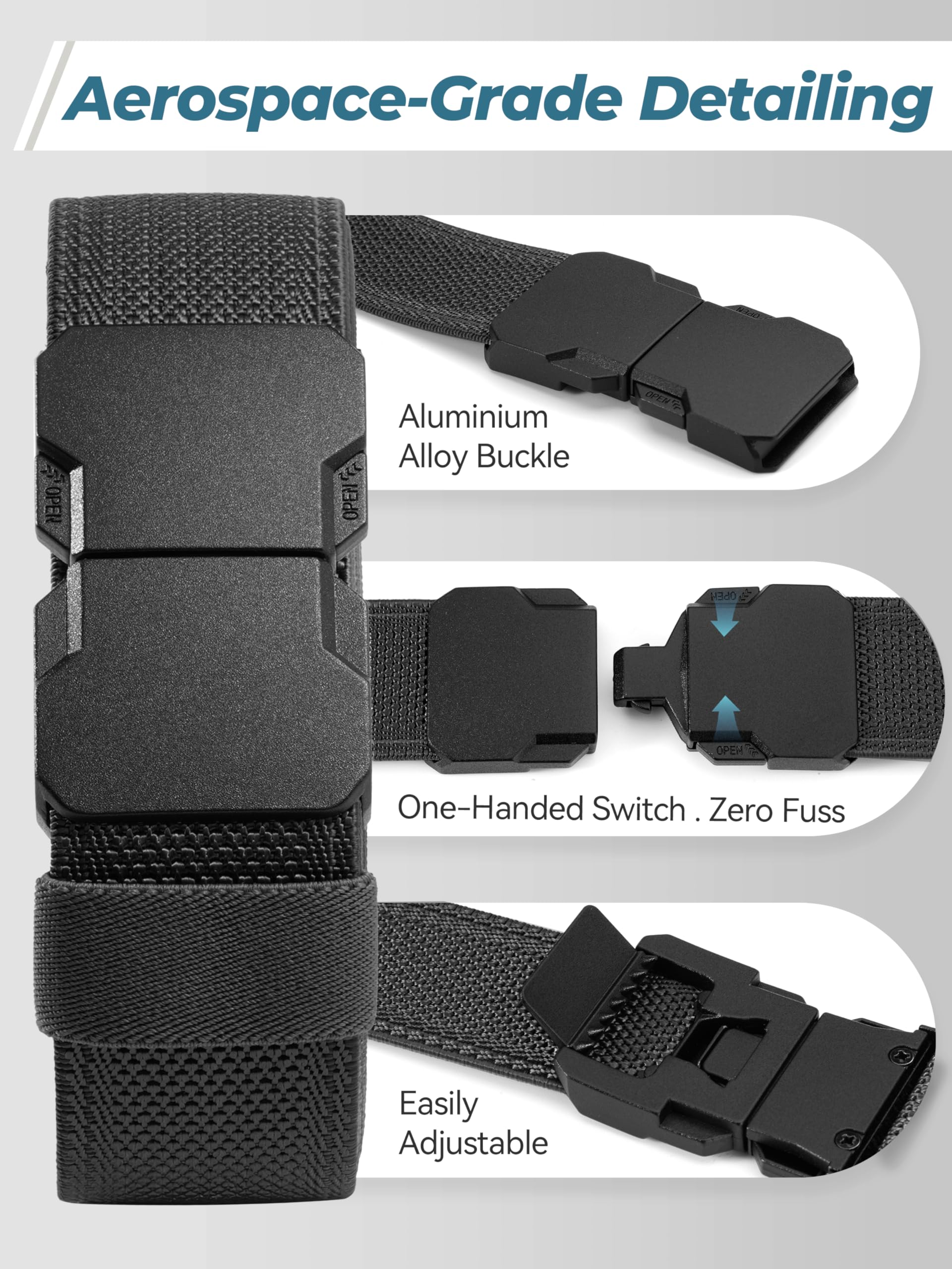 Stretch Versatile Belt, Causal Dress Outdoor Activities,1.4" Nylon Web Belt with Quicky Release Plug Buckle