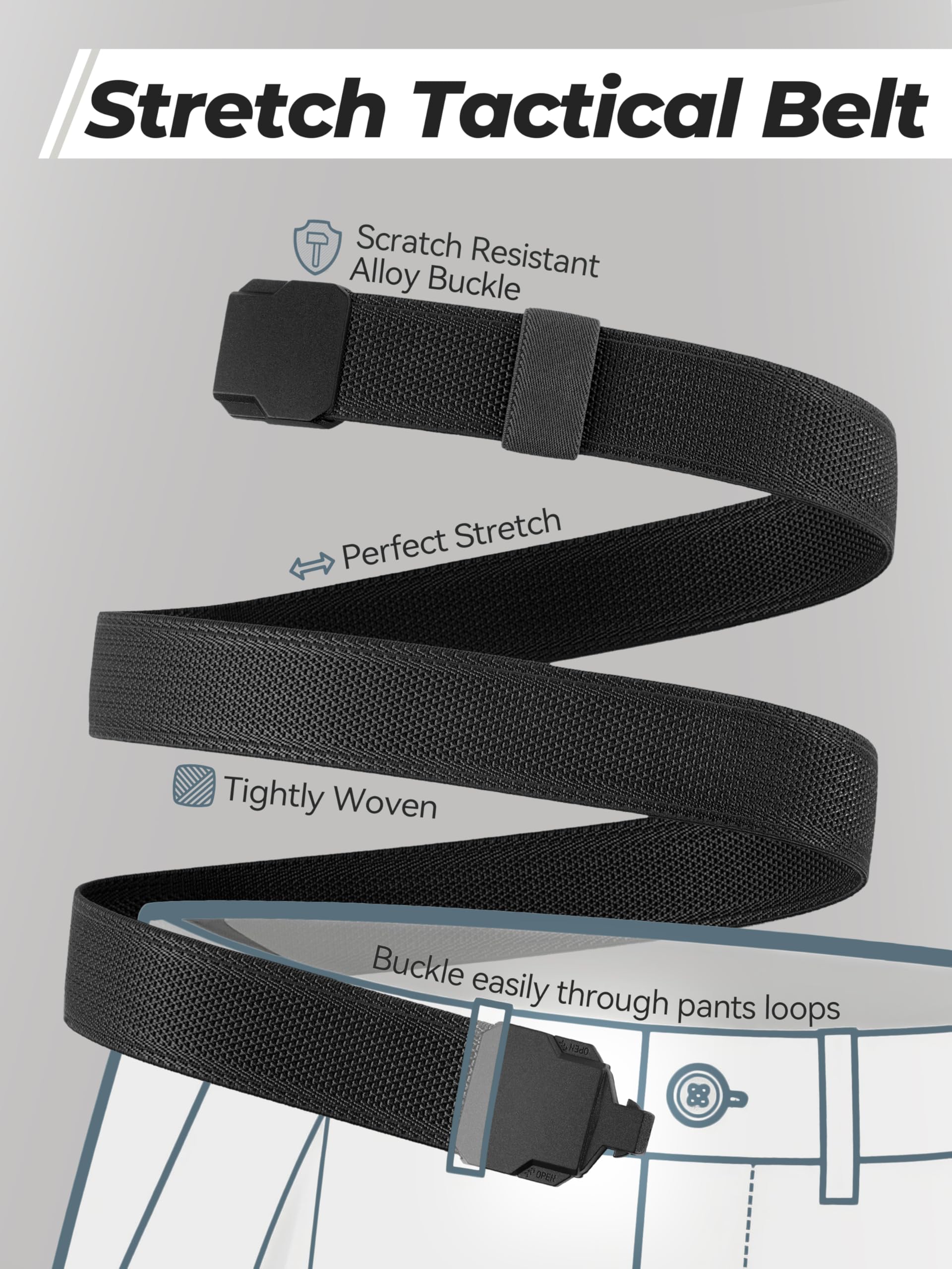 Stretch Versatile Belt, Causal Dress Outdoor Activities,1.4" Nylon Web Belt with Quicky Release Plug Buckle