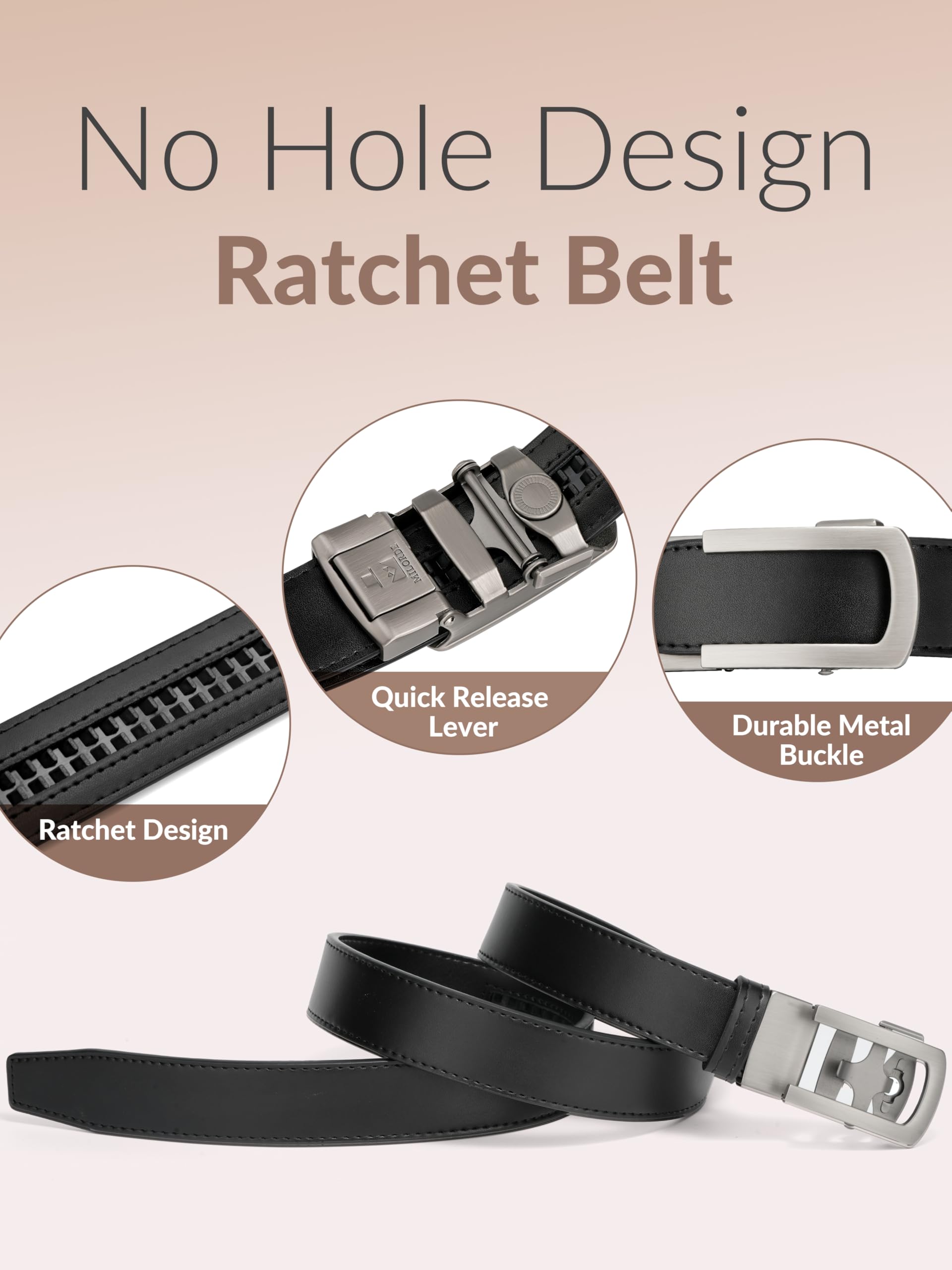 Womens Ratchet Leather Dress Belt - Customizable Fit,Fashion & Classic Designs for Dress and Casual 1 1/5"