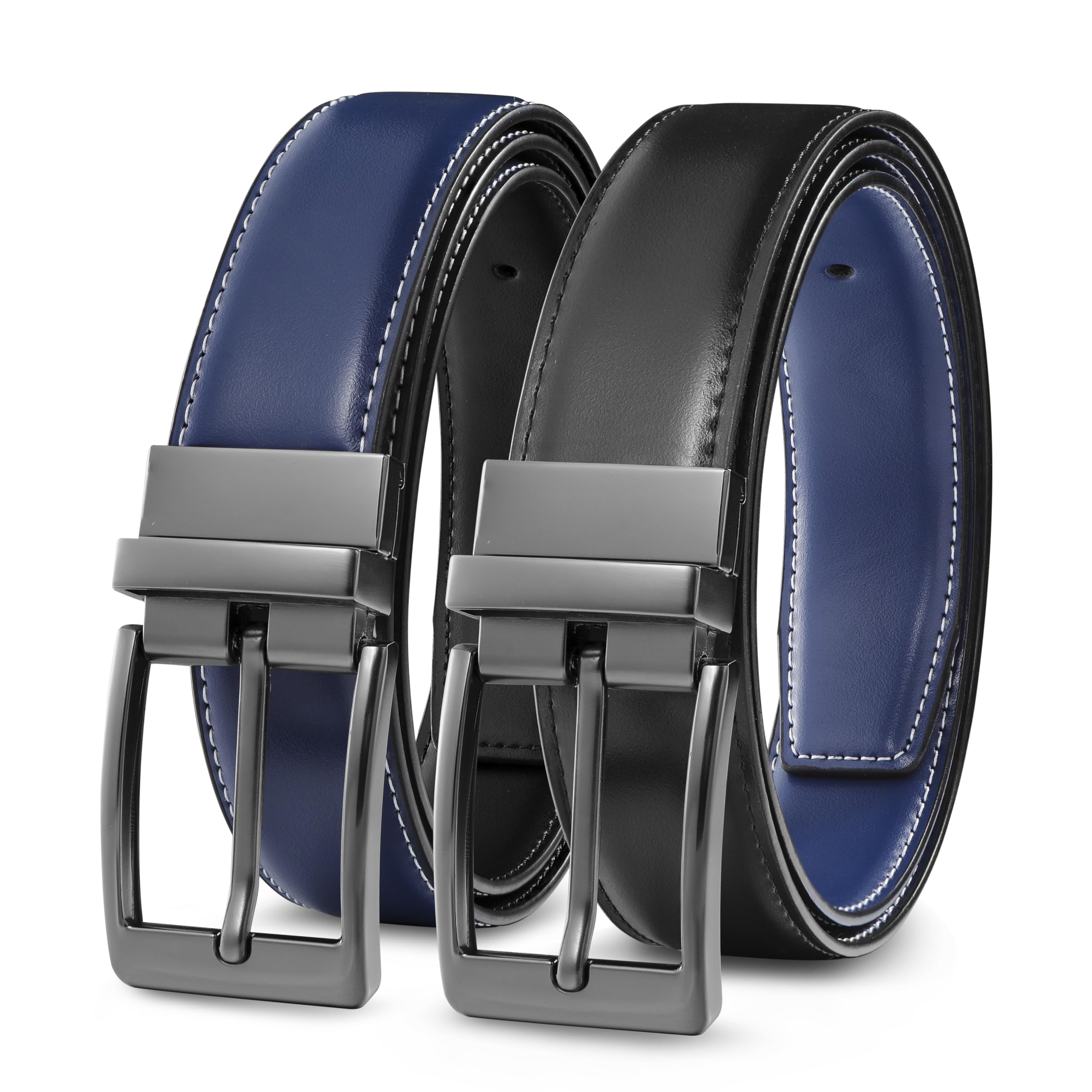 Men’s Reversible Leather Belt for Casual Golf Dress Pants Shirts, Double Style - 2 Sides