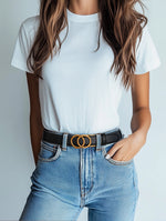 Load image into Gallery viewer, MILORDE Womens Ratchet Leather Dress Belt - 3cm/1.18“ width,Size Customizable Fit,Designs for Dress and Casual
